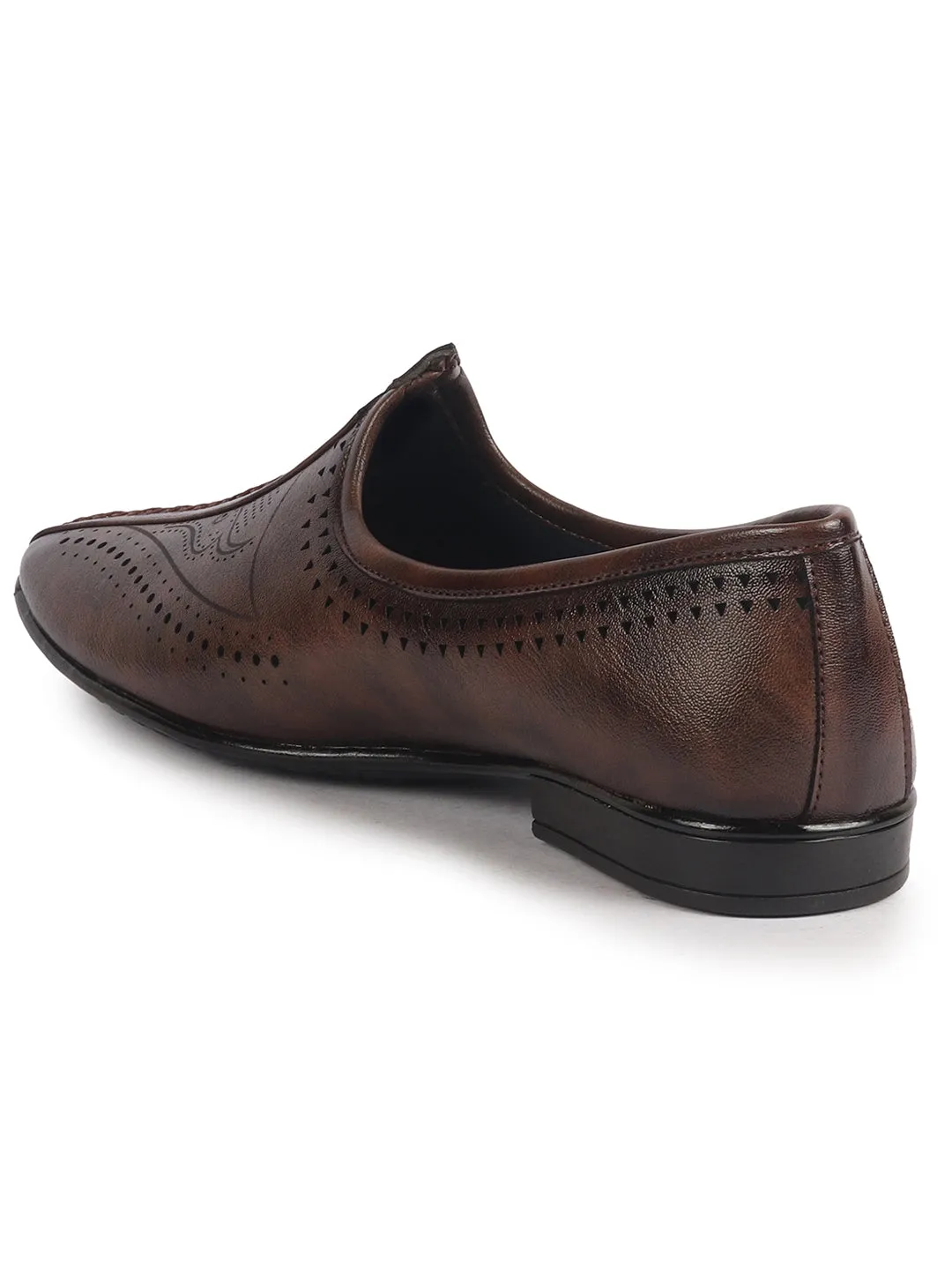 Men Brown Breathable Slip On Ethnic Juttis and Mojaris for Wedding|Party Slip On Evening Shoes|Traditional Striped Mojaris