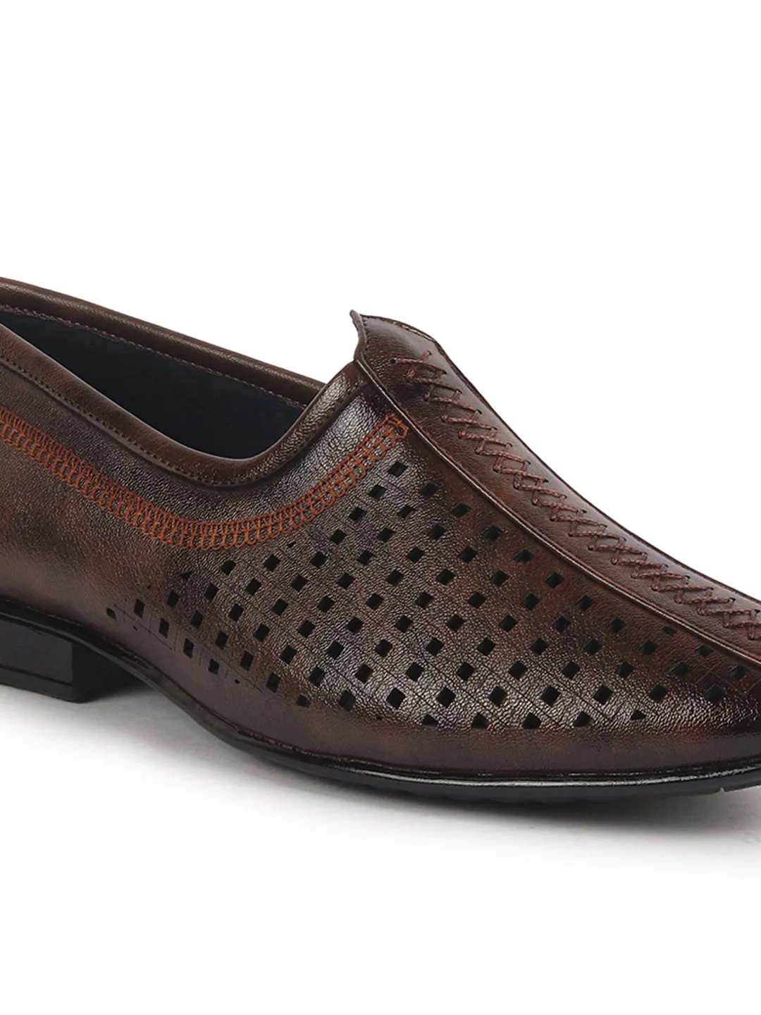 Men Brown Breathable Traditional Wedding Slip On Ethnic Juttis and Mojaris|Party Slip On Evening Shoes|Traditinal Kurta Shoes