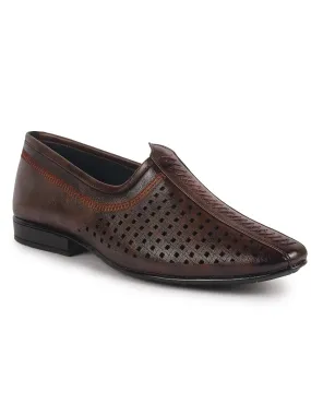 Men Brown Breathable Traditional Wedding Slip On Ethnic Juttis and Mojaris|Party Slip On Evening Shoes|Traditinal Kurta Shoes