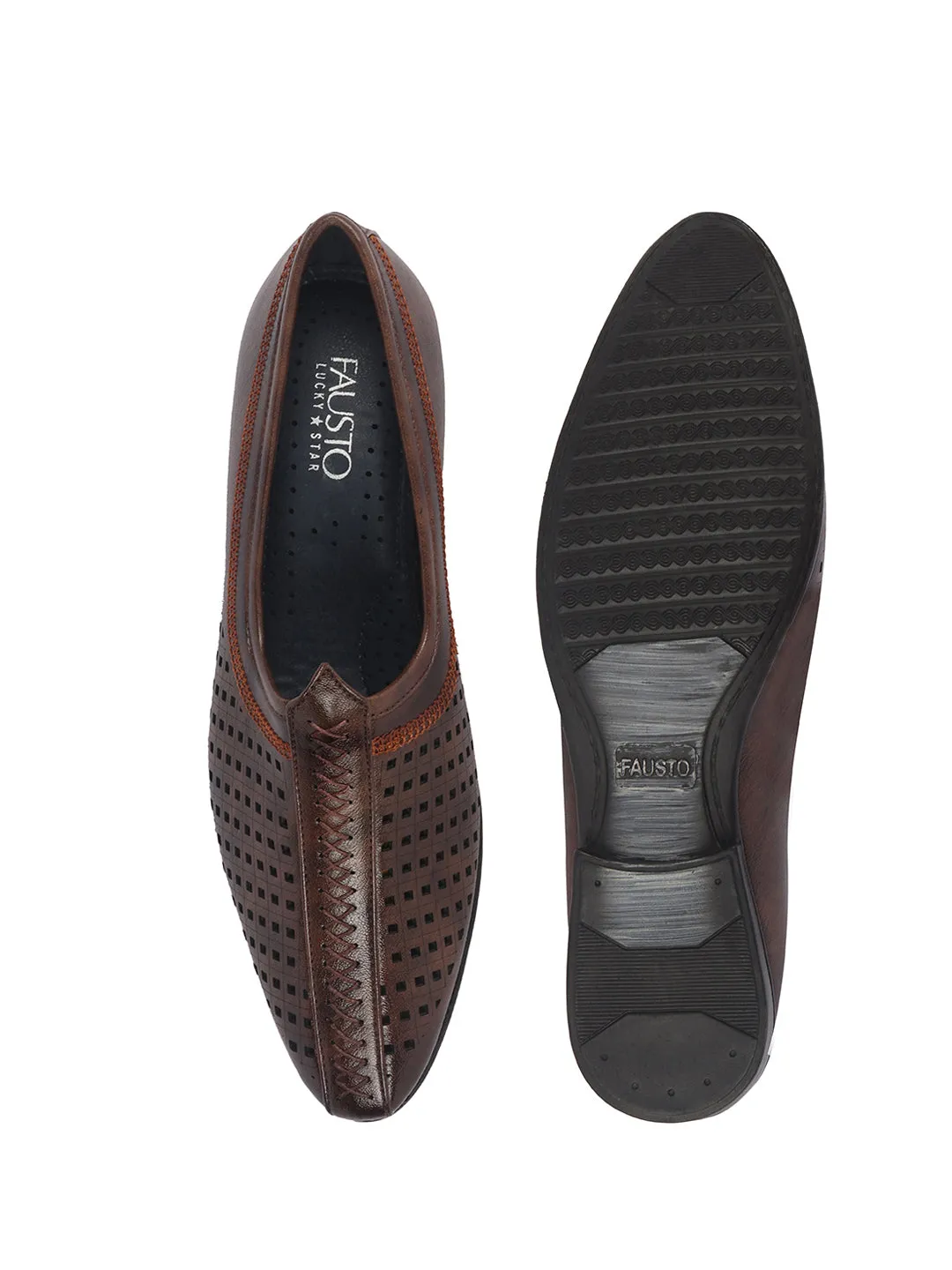 Men Brown Breathable Traditional Wedding Slip On Ethnic Juttis and Mojaris|Party Slip On Evening Shoes|Traditinal Kurta Shoes