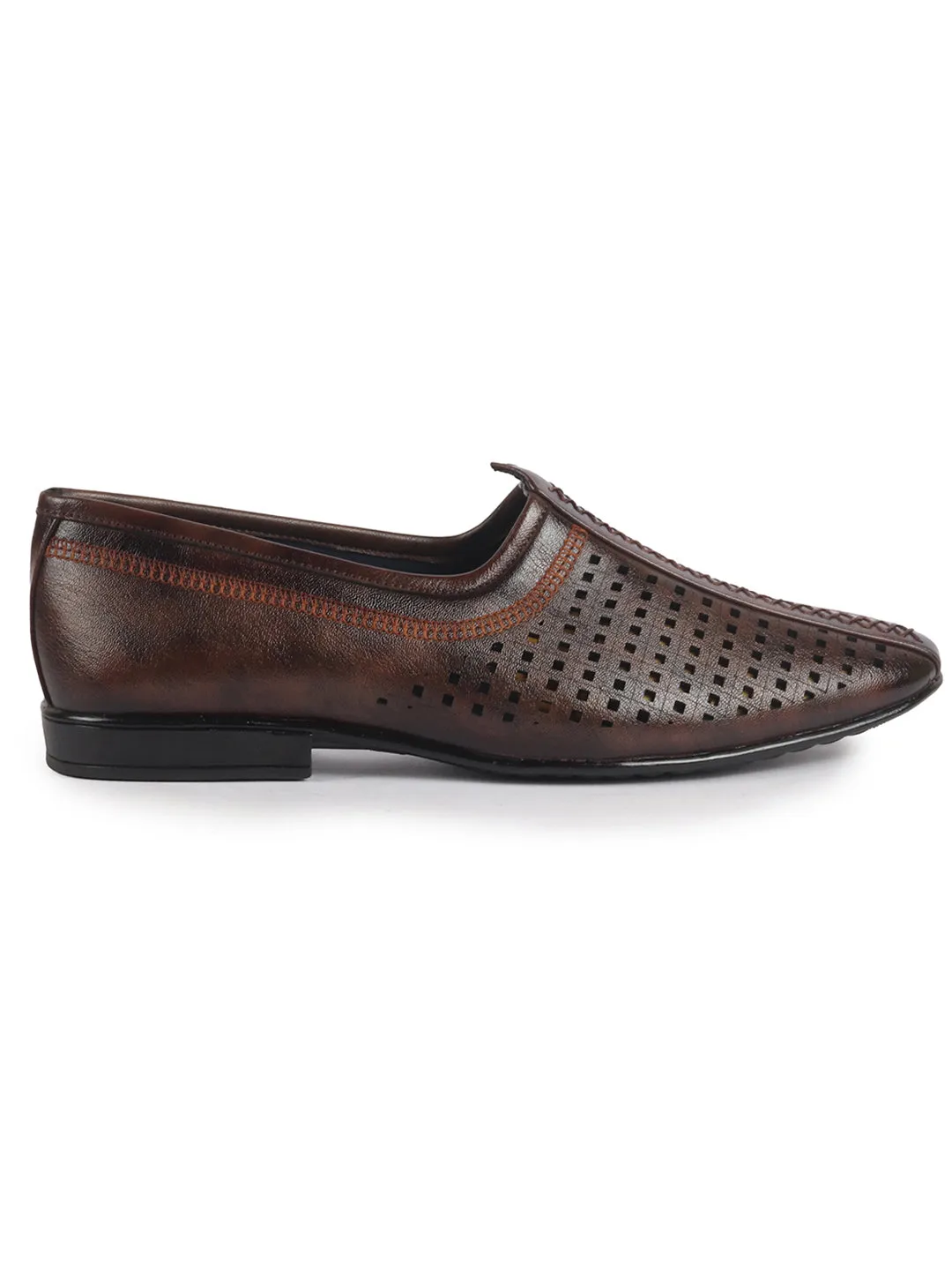 Men Brown Breathable Traditional Wedding Slip On Ethnic Juttis and Mojaris|Party Slip On Evening Shoes|Traditinal Kurta Shoes