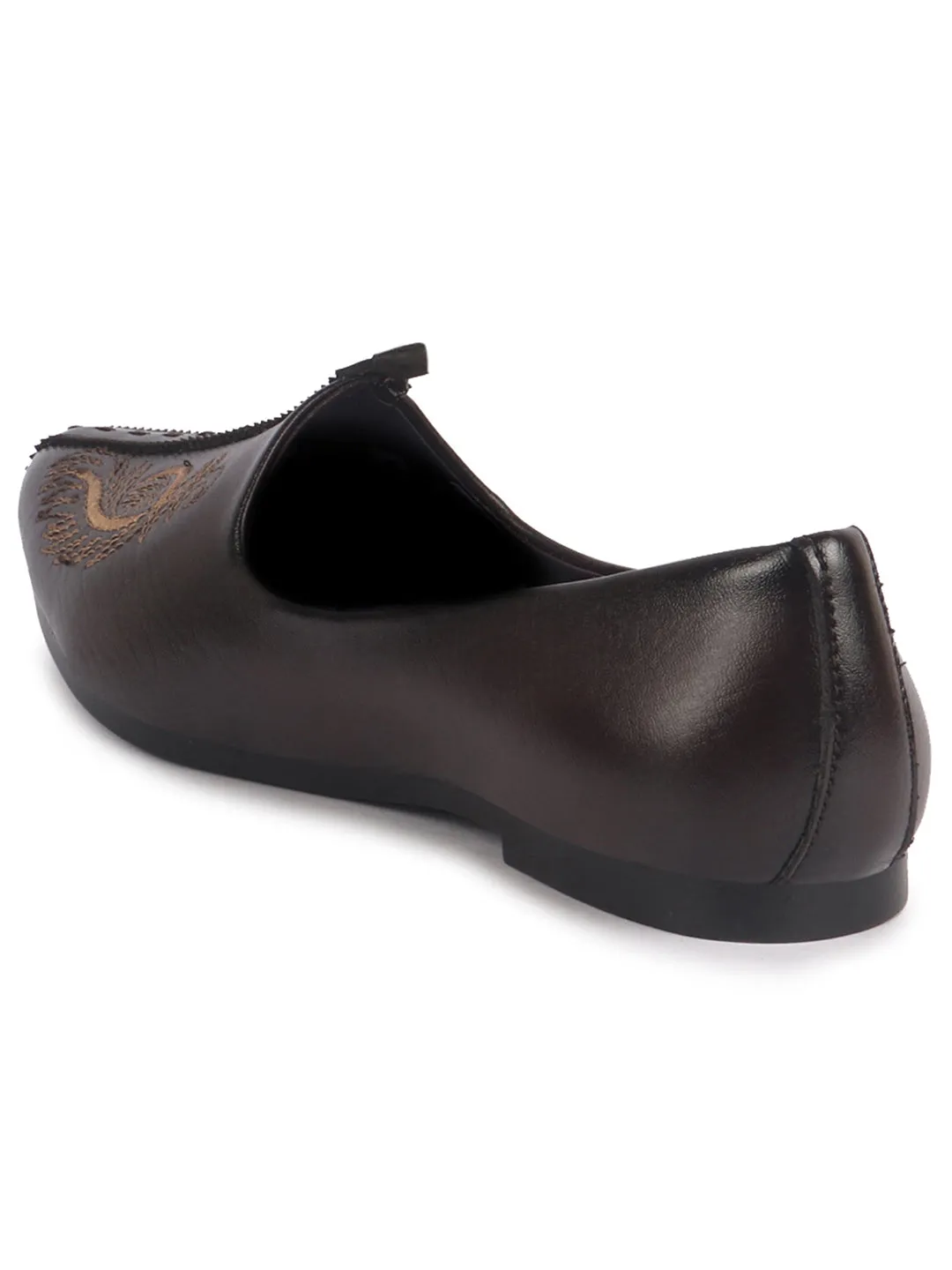 Men Brown Emboridery Ethnic Slip On Juttis and Mojaris for Wedding|Party Slip-On|Traditional Kurtas Shoes|Flexible TPR Sole