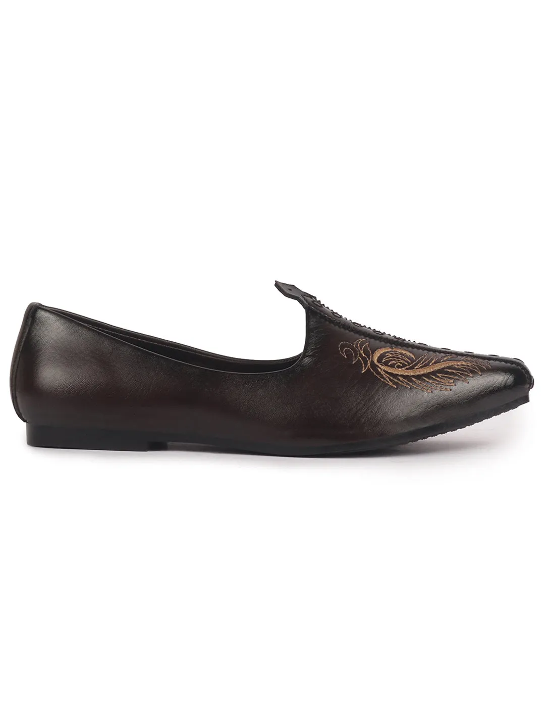 Men Brown Emboridery Ethnic Slip On Juttis and Mojaris for Wedding|Party Slip-On|Traditional Kurtas Shoes|Flexible TPR Sole