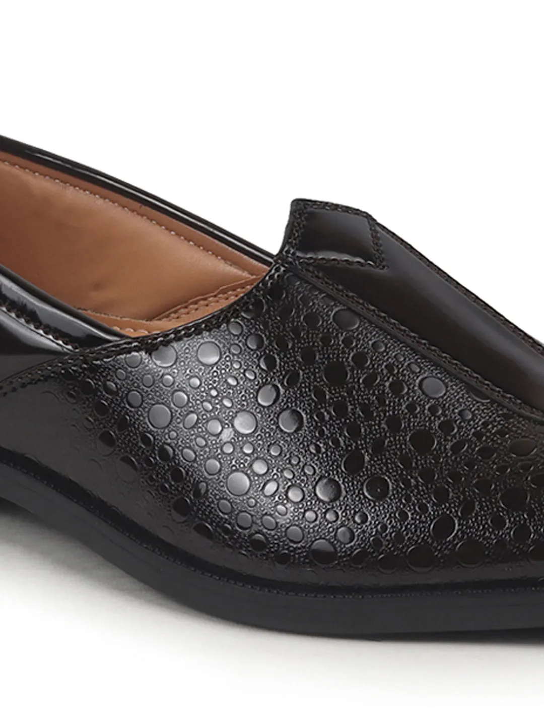 Men Brown Party Ethnic Patent Textured Print Slip On Juttis and Mojaris|Wedding Slip On Shoes|Evening Comfort Insole Mojaris
