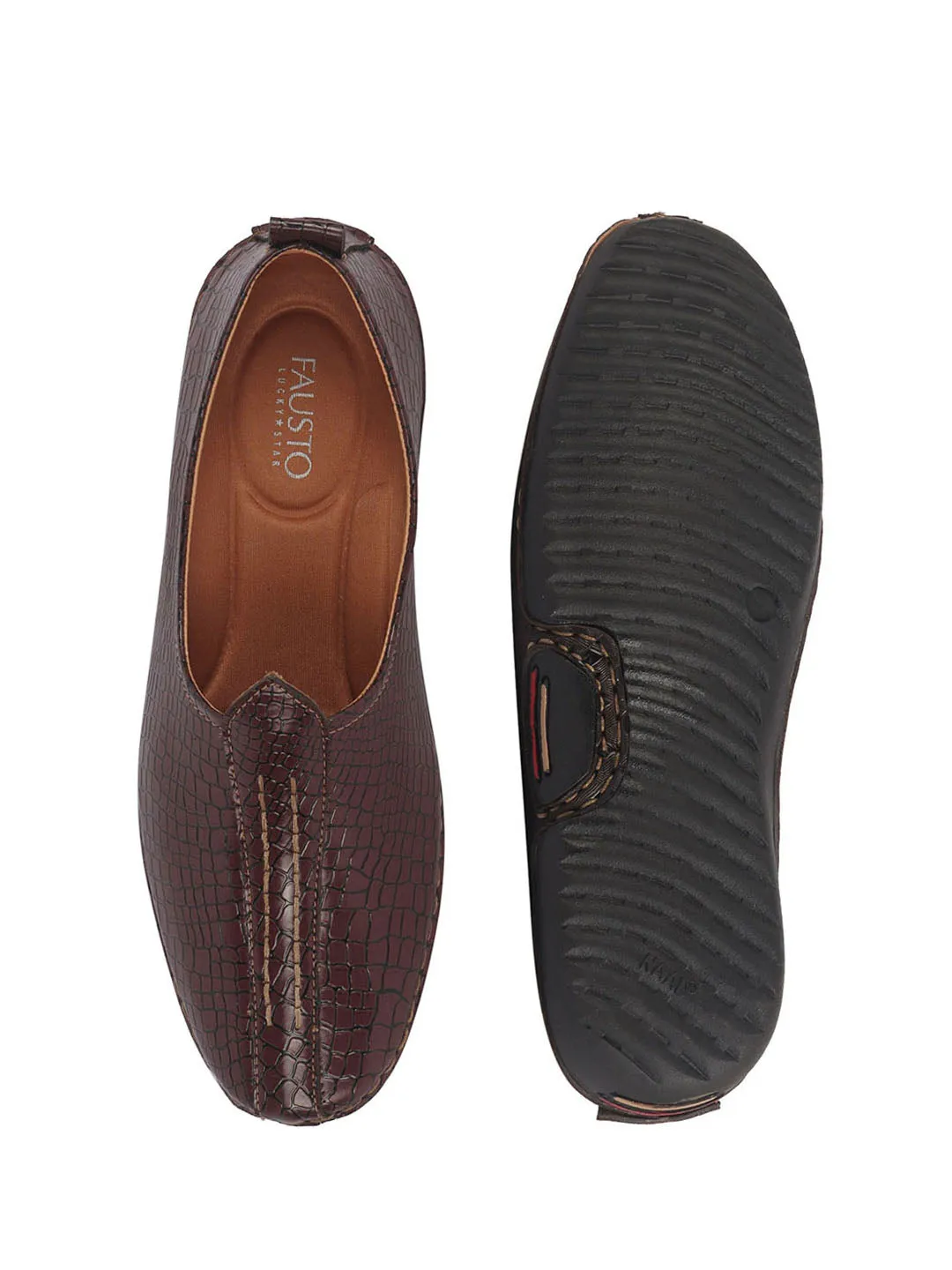 Men Cherry Textured Ethnic Slip On Juttis and Mojaris for Wedding|Party Slip-On|Traditional Kurtas Shoes|Flexible Rubber Sole