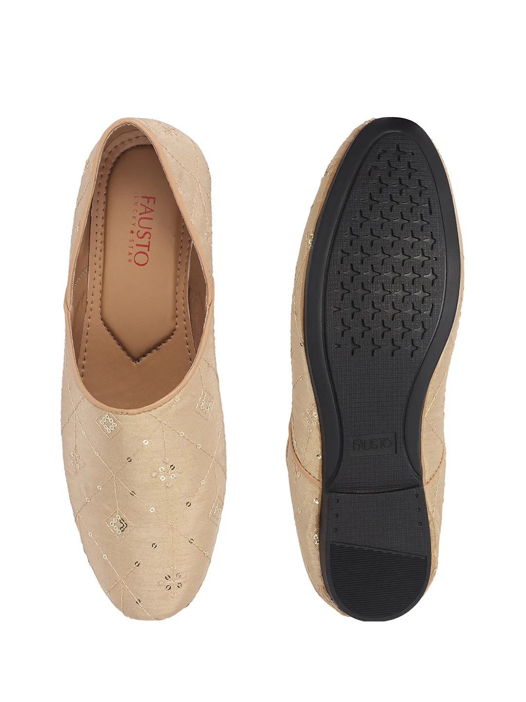 Men Golden Embroidery Sequin Ethnic Slip On Half Cut Juttis and Mojaris for Wedding|Festive Party Slip-On|Traditional Sherwani Shoes