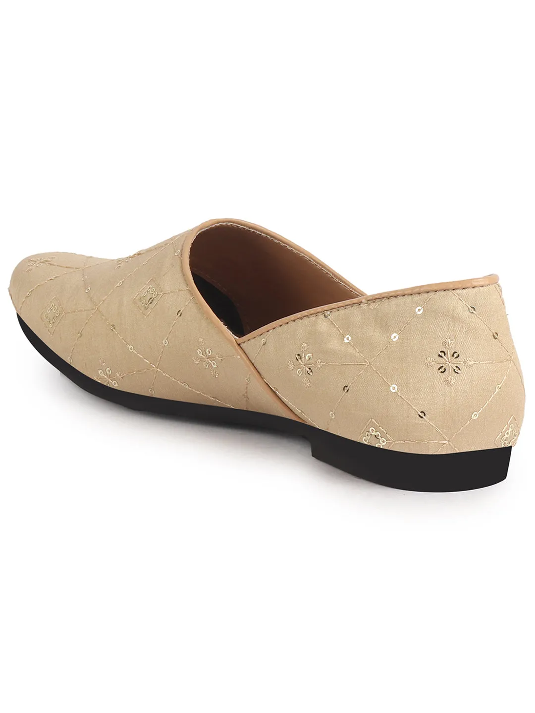 Men Golden Embroidery Sequin Ethnic Slip On Half Cut Juttis and Mojaris for Wedding|Festive Party Slip-On|Traditional Sherwani Shoes