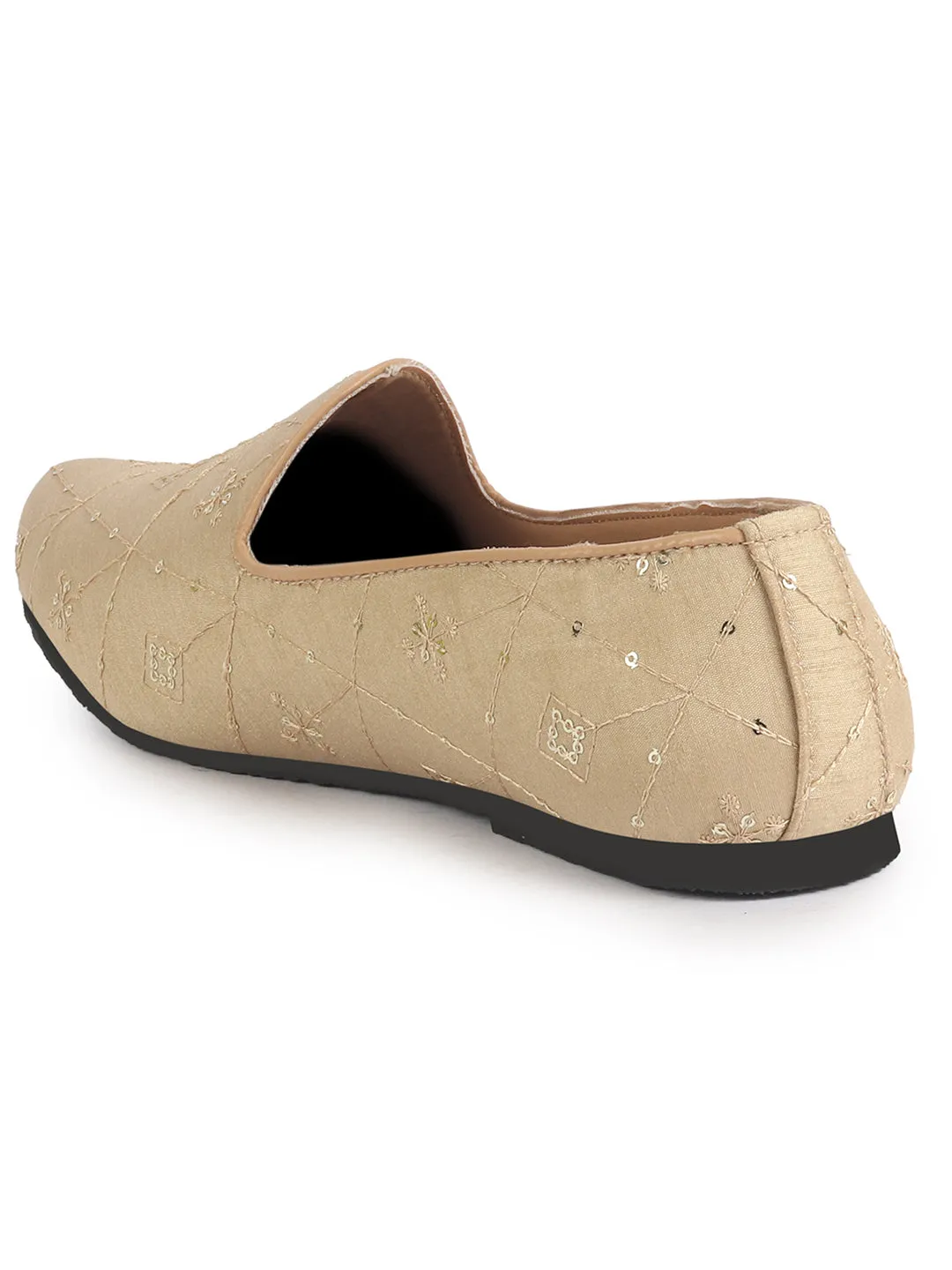 Men Golden Embroidery Sequin Ethnic Slip On Juttis and Mojaris for Wedding|Festive Party Slip-On Kurta Shoe|Traditional Sherwani Shoes