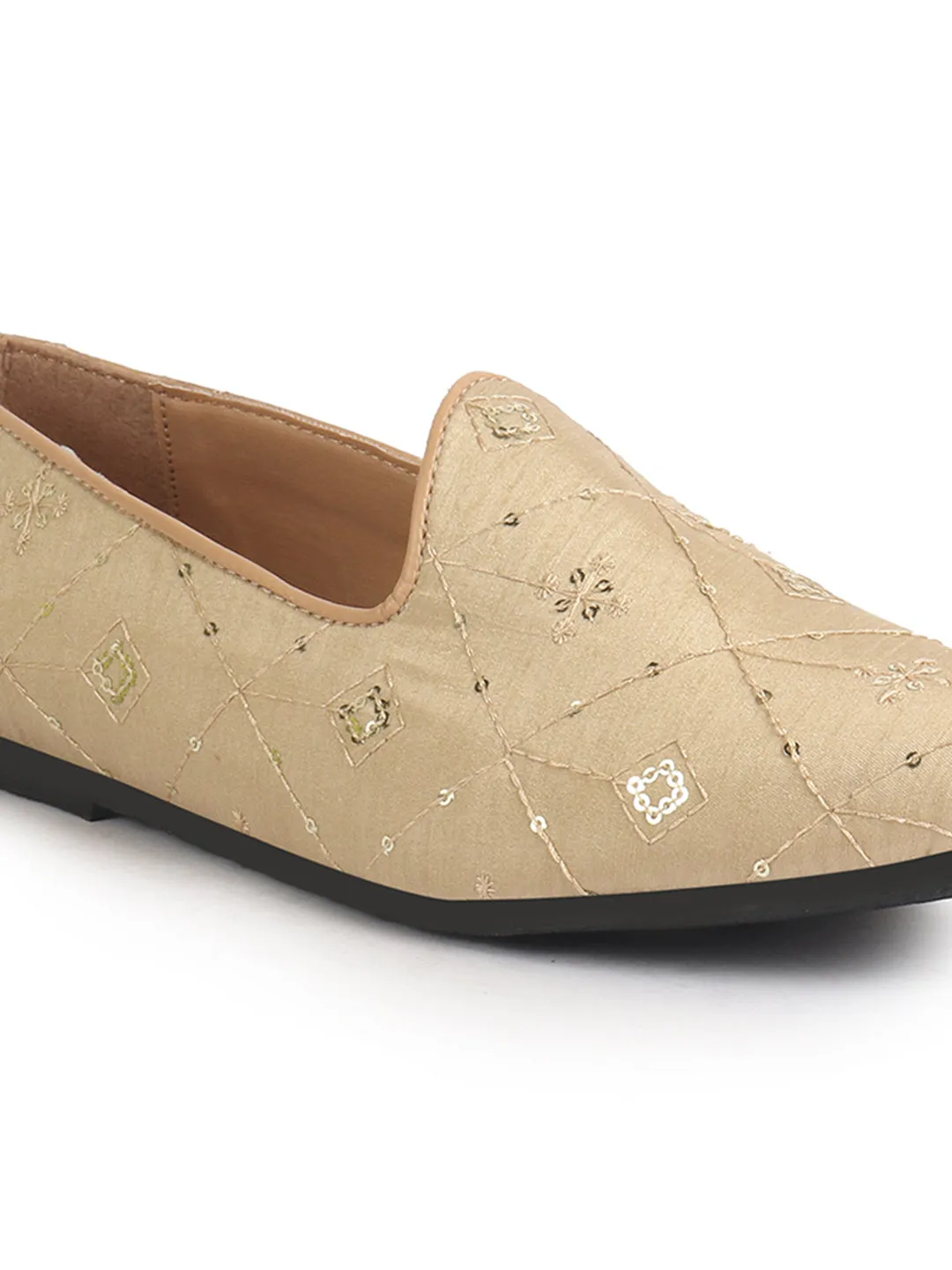 Men Golden Embroidery Sequin Ethnic Slip On Juttis and Mojaris for Wedding|Festive Party Slip-On Kurta Shoe|Traditional Sherwani Shoes