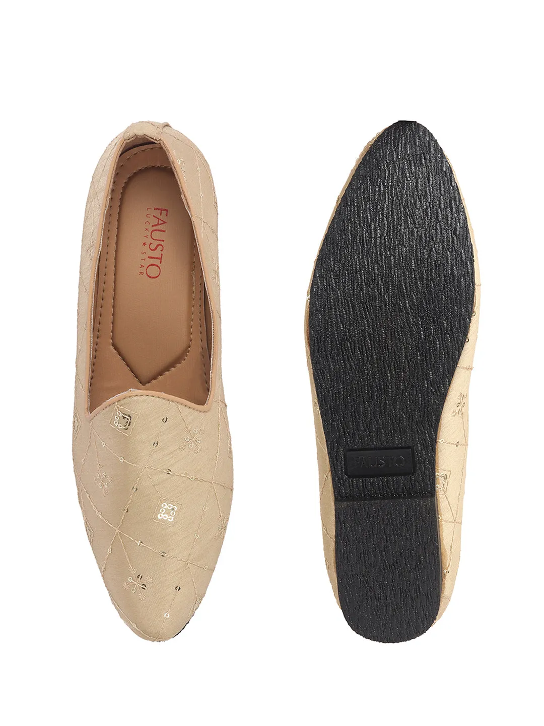 Men Golden Embroidery Sequin Ethnic Slip On Juttis and Mojaris for Wedding|Festive Party Slip-On Kurta Shoe|Traditional Sherwani Shoes