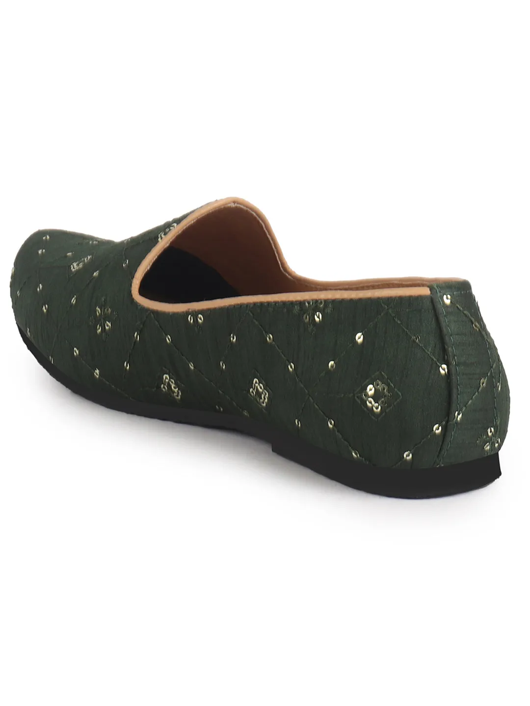Men Green Embroidery Sequin Ethnic Slip On Juttis and Mojaris for Wedding|Festive Party Slip-On Kurta Shoe|Traditional Sherwani Shoes