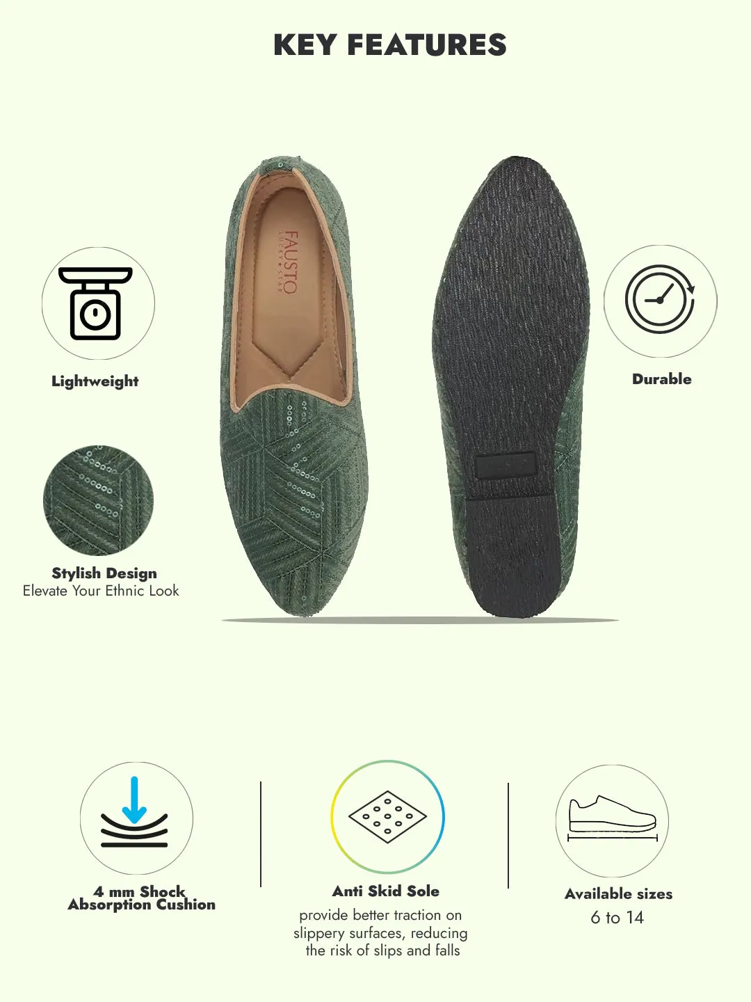 Men Green Embroidery Sequin Ethnic Slip On Juttis and Mojaris for Wedding|Traditional Sherwani Shoes|Slip-On For Nehru Jackets
