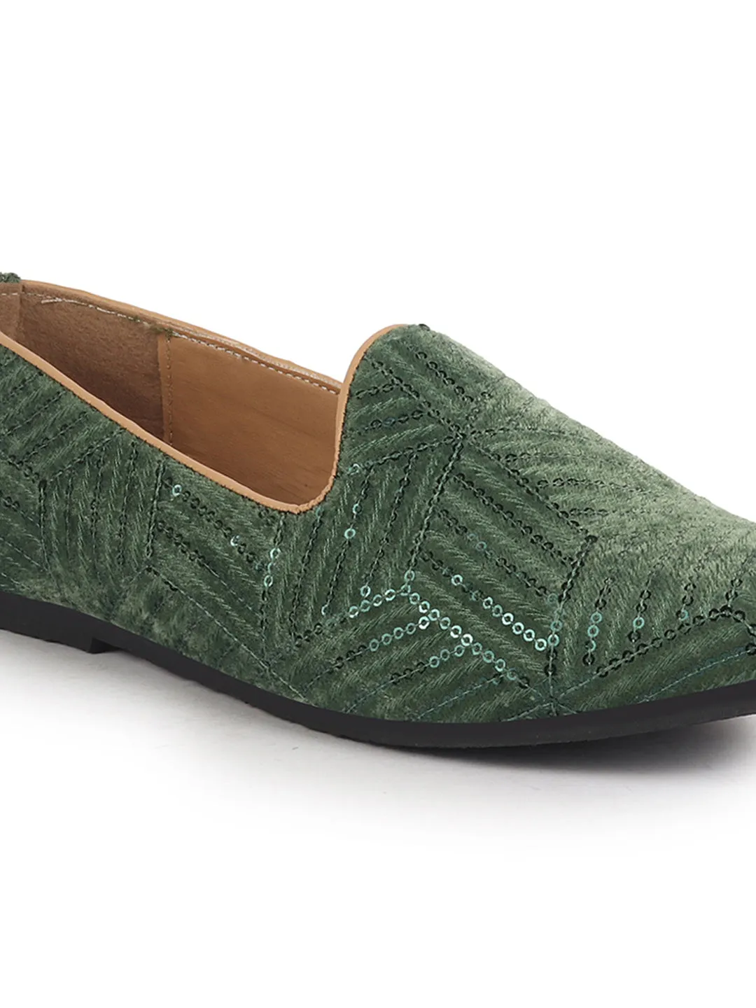 Men Green Embroidery Sequin Ethnic Slip On Juttis and Mojaris for Wedding|Traditional Sherwani Shoes|Slip-On For Nehru Jackets