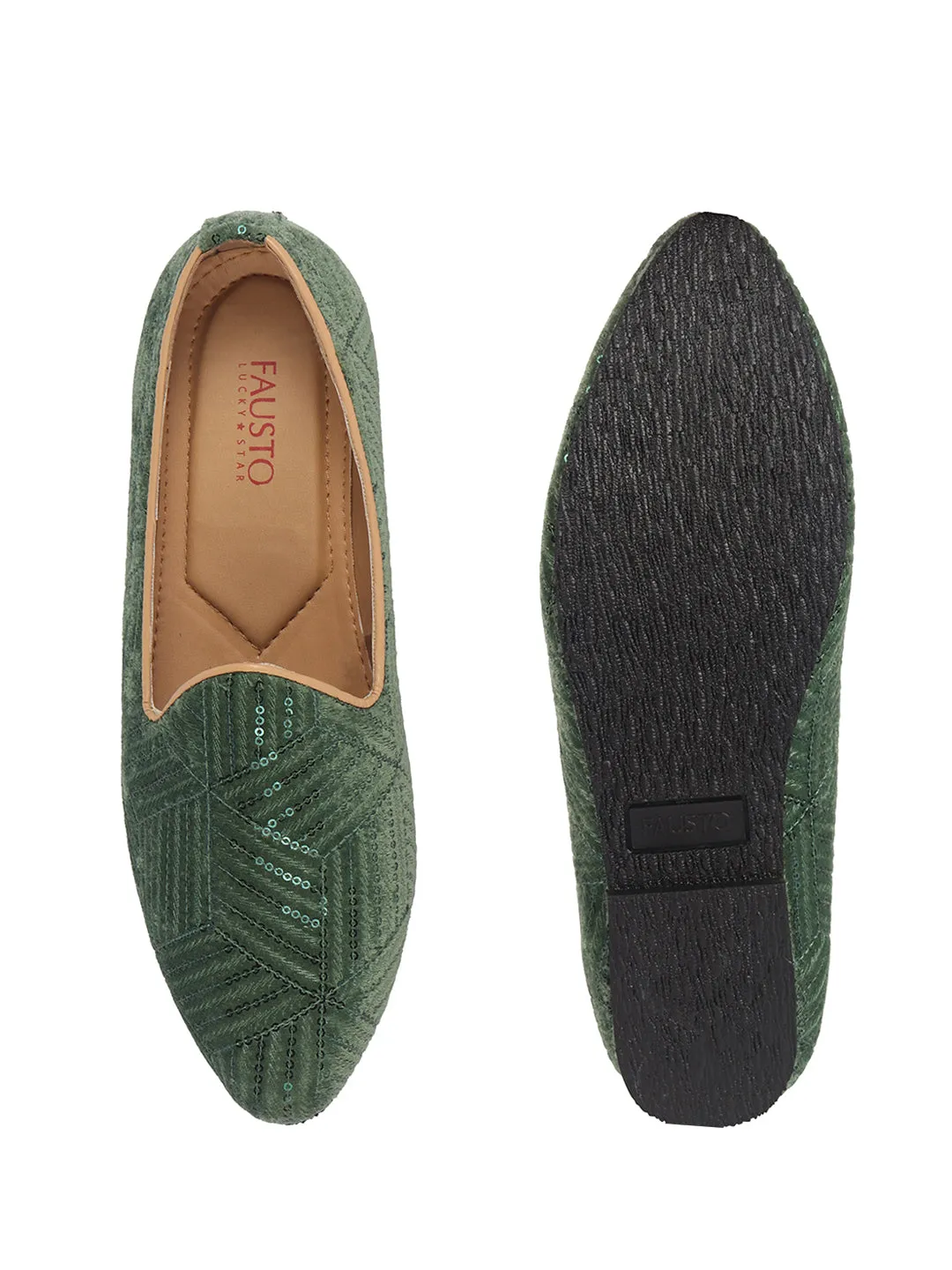 Men Green Embroidery Sequin Ethnic Slip On Juttis and Mojaris for Wedding|Traditional Sherwani Shoes|Slip-On For Nehru Jackets