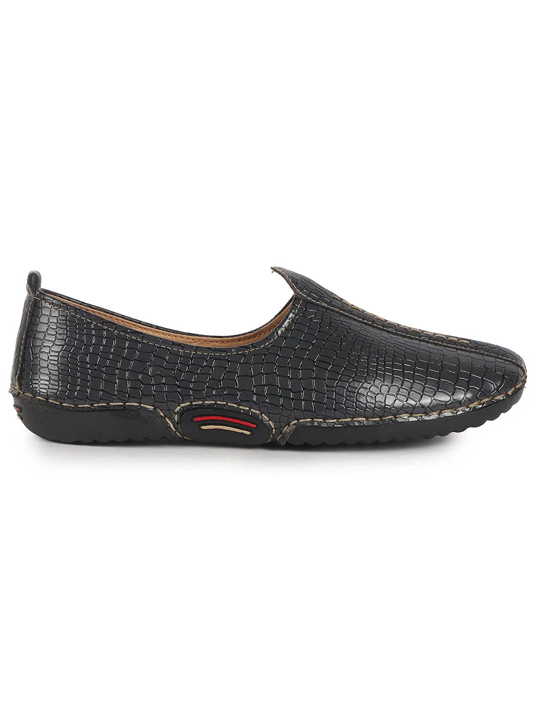 Men Grey Textured Print Ethnic Slip On Juttis and Mojaris for Wedding|Festive Slip-On|Traditional Sherwani Shoes
