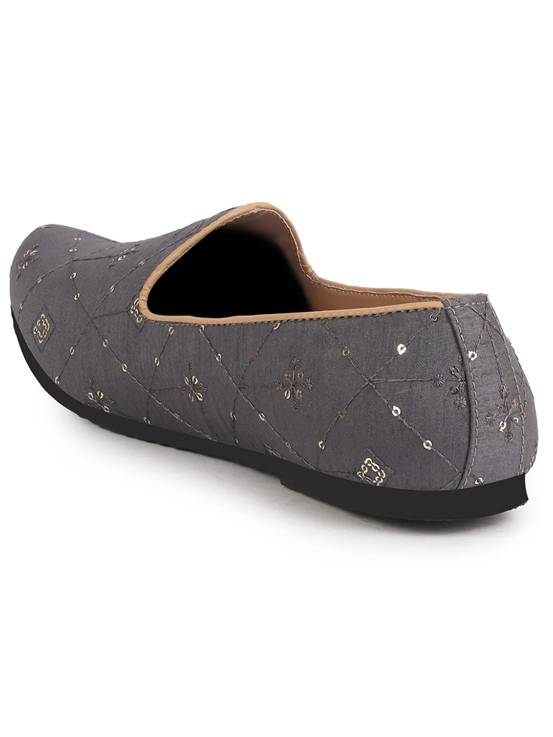 Men Navy Embroidery Sequin Ethnic Slip On Juttis and Mojaris for Wedding|Festive Party Slip-On Kurta Shoe|Traditional Sherwani Shoes