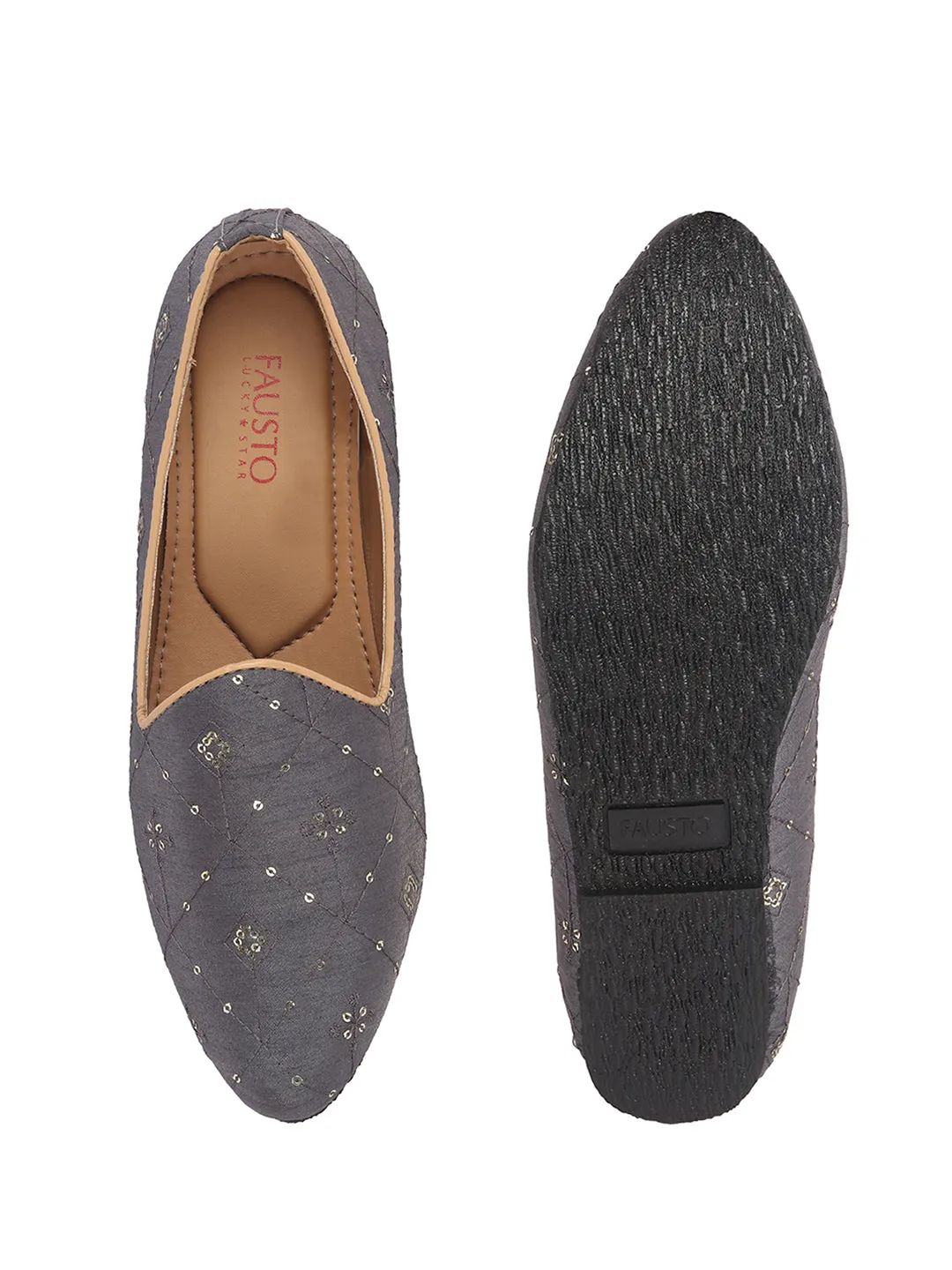 Men Navy Embroidery Sequin Ethnic Slip On Juttis and Mojaris for Wedding|Festive Party Slip-On Kurta Shoe|Traditional Sherwani Shoes