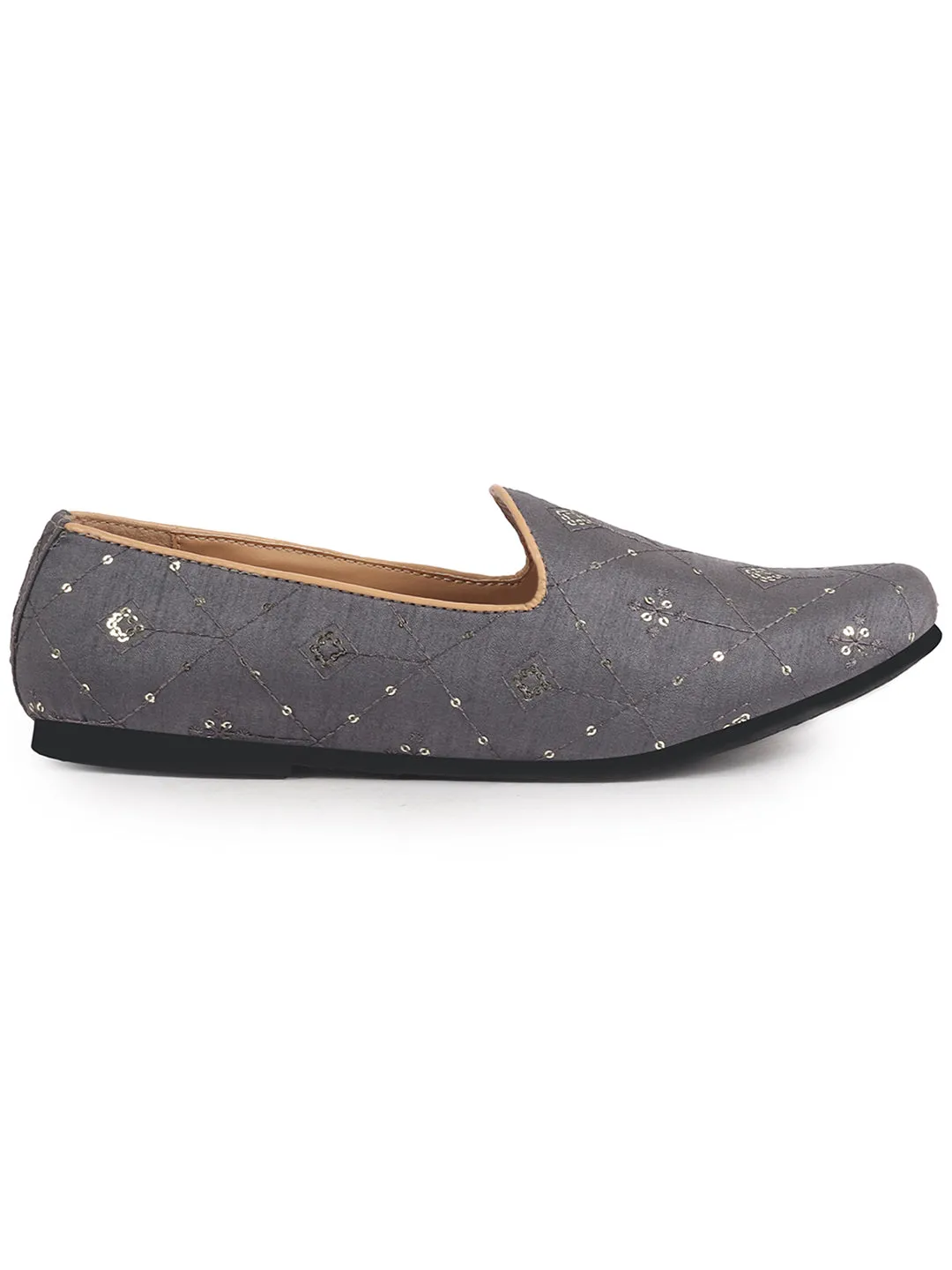 Men Navy Embroidery Sequin Ethnic Slip On Juttis and Mojaris for Wedding|Festive Party Slip-On Kurta Shoe|Traditional Sherwani Shoes