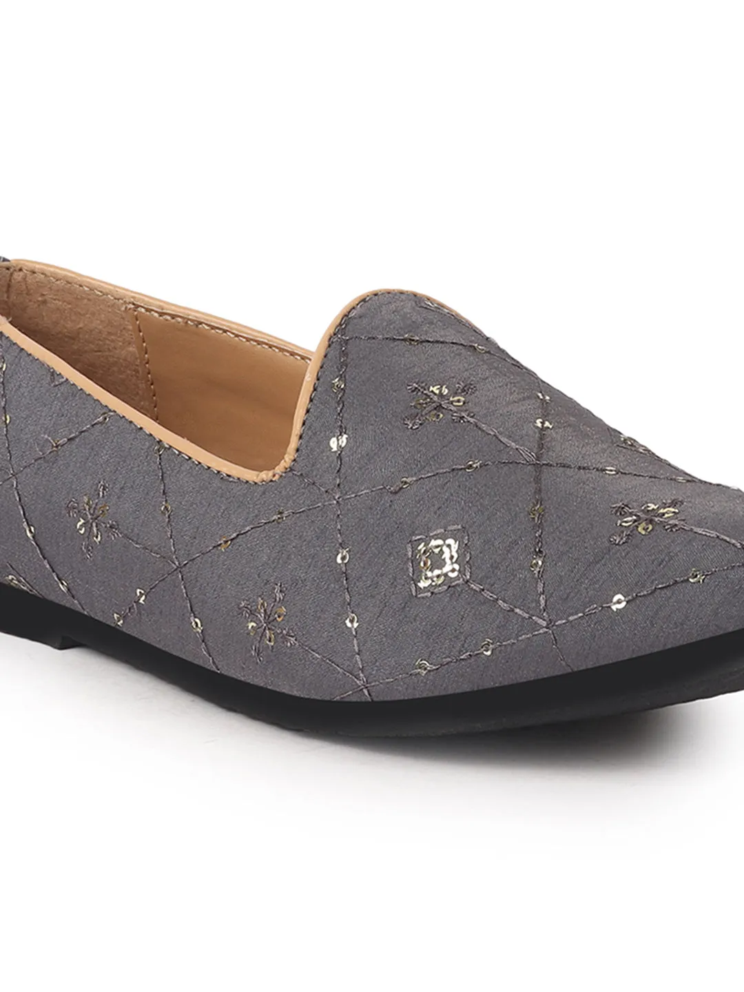 Men Navy Embroidery Sequin Ethnic Slip On Juttis and Mojaris for Wedding|Festive Party Slip-On Kurta Shoe|Traditional Sherwani Shoes