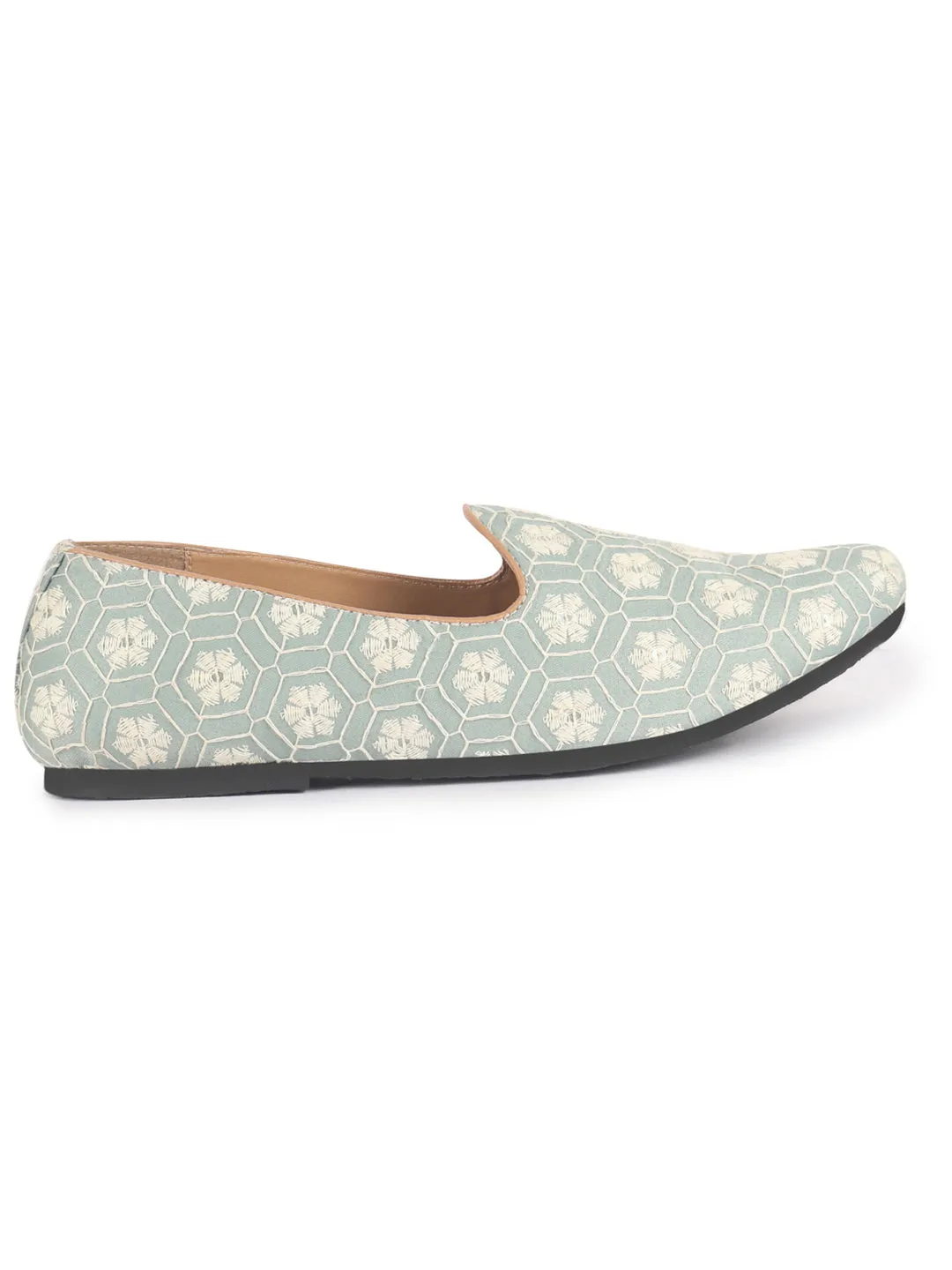 Men Olive Floral Embroidery Ethnic Slip On Juttis and Mojaris for Wedding|Party Slip-On|Traditional Kurtas Shoes