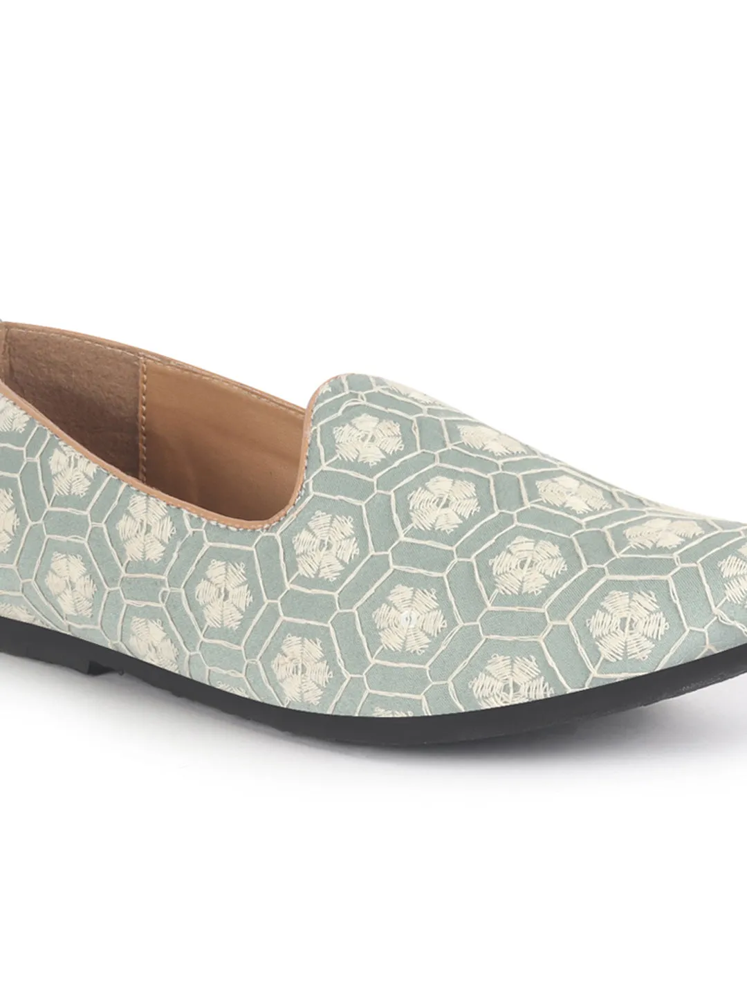 Men Olive Floral Embroidery Ethnic Slip On Juttis and Mojaris for Wedding|Party Slip-On|Traditional Kurtas Shoes