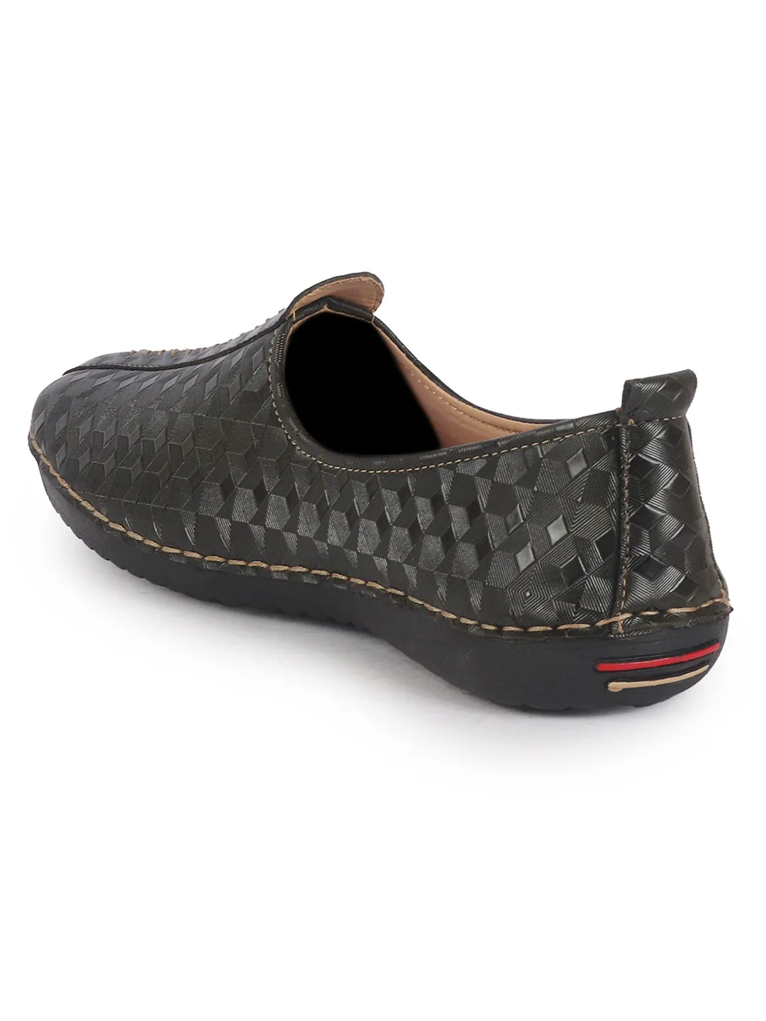 Men Olive Textured Print Ethnic Slip On Juttis and Mojaris for Wedding|Festive Slip-On|Traditional Sherwani Shoes