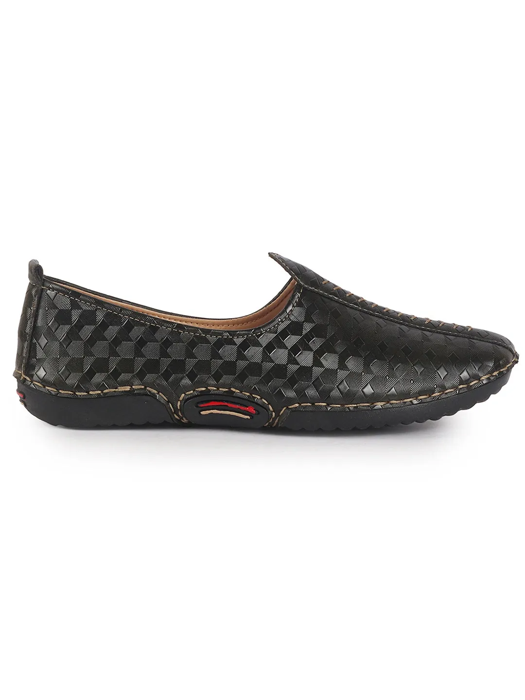 Men Olive Textured Print Ethnic Slip On Juttis and Mojaris for Wedding|Festive Slip-On|Traditional Sherwani Shoes