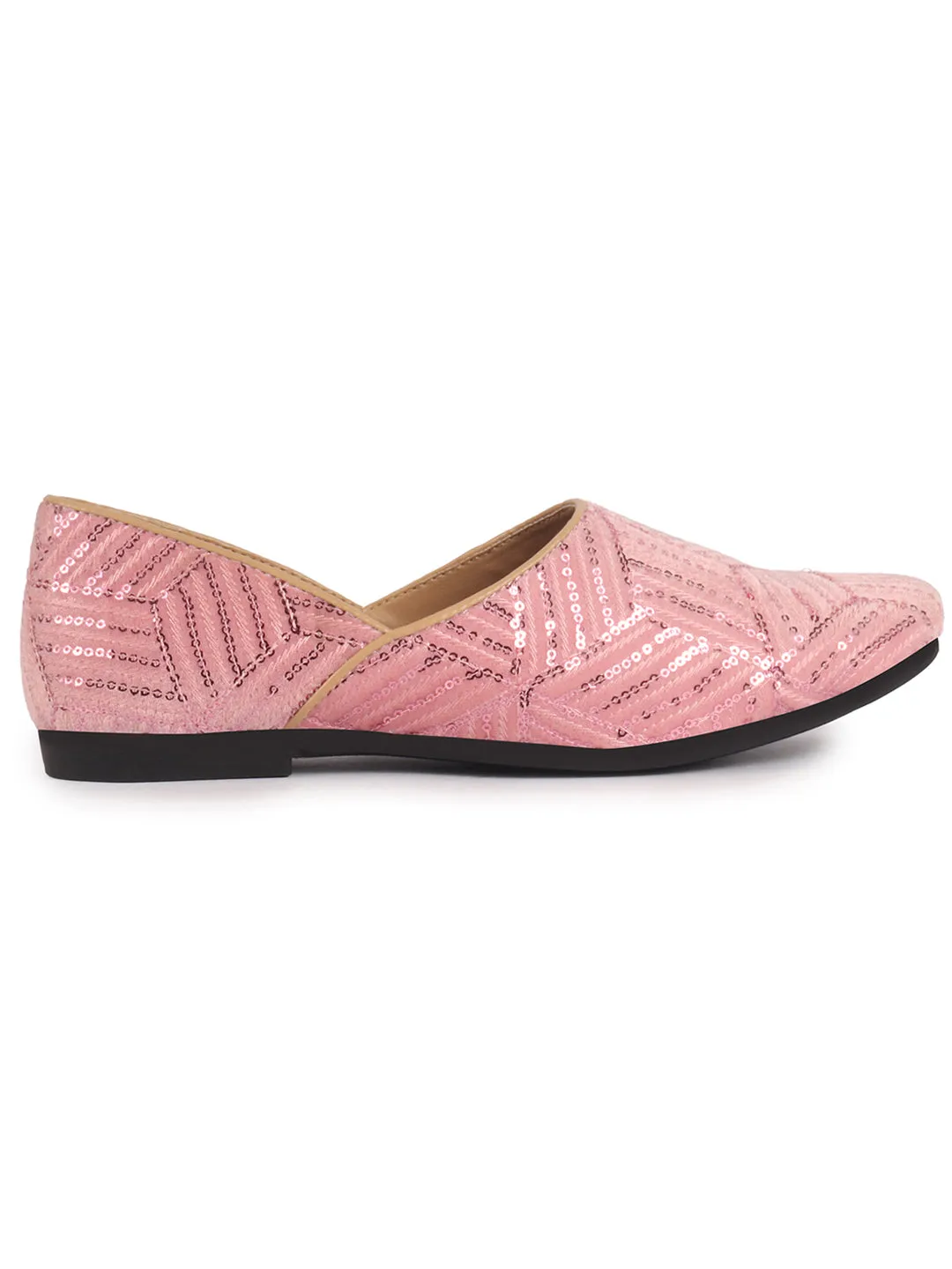 Men Pink Embroidery Sequin Ethnic Half Cut Slip On Juttis and Mojaris for Wedding|Traditional Sherwani Shoes|Slip-On For Nehru Jackets