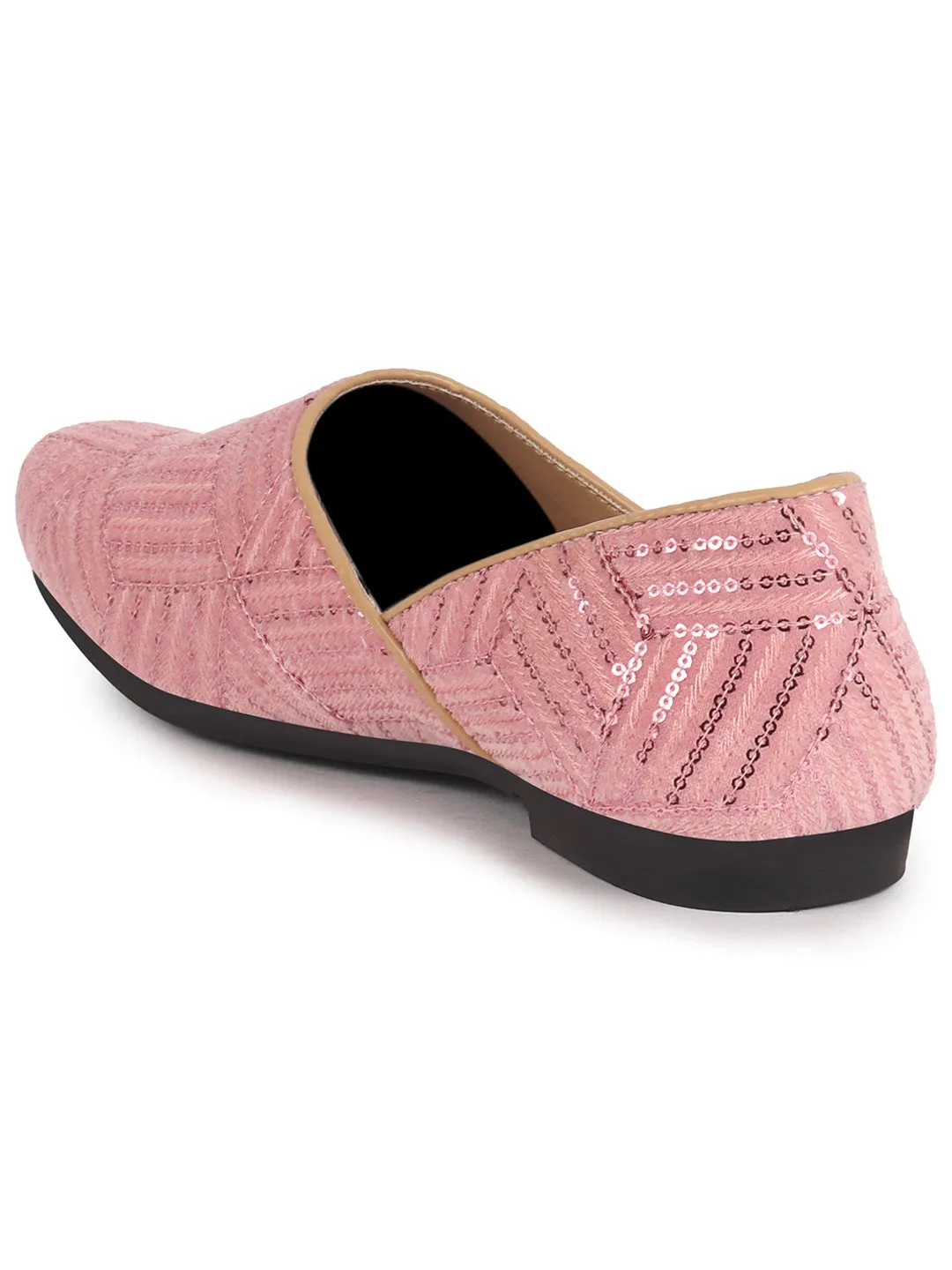 Men Pink Embroidery Sequin Ethnic Half Cut Slip On Juttis and Mojaris for Wedding|Traditional Sherwani Shoes|Slip-On For Nehru Jackets