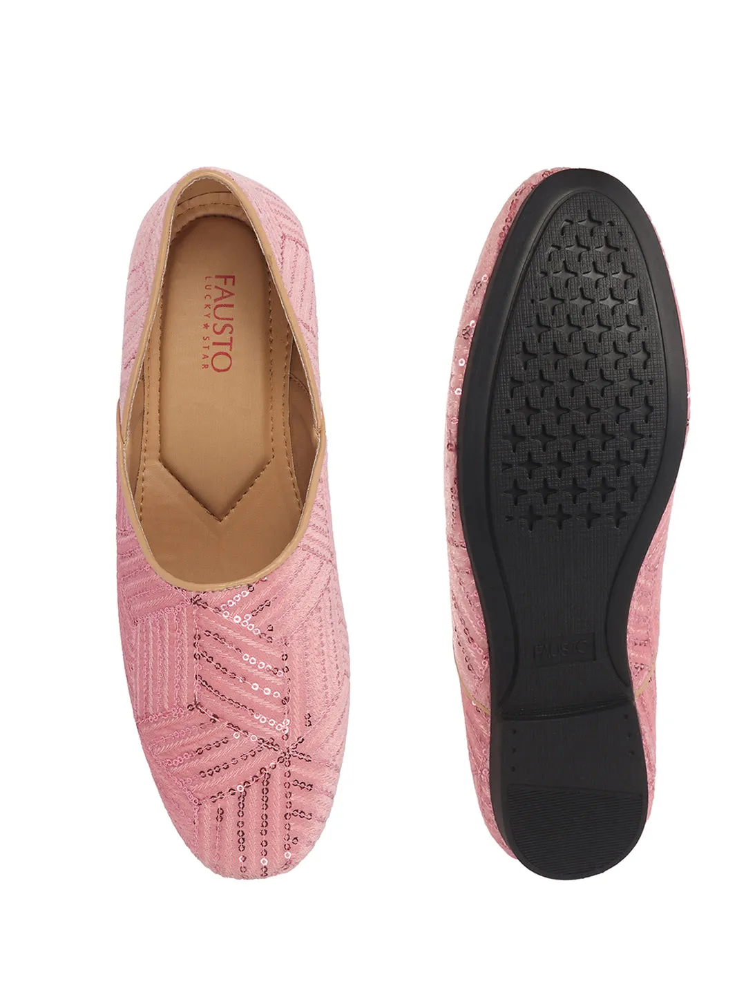 Men Pink Embroidery Sequin Ethnic Half Cut Slip On Juttis and Mojaris for Wedding|Traditional Sherwani Shoes|Slip-On For Nehru Jackets
