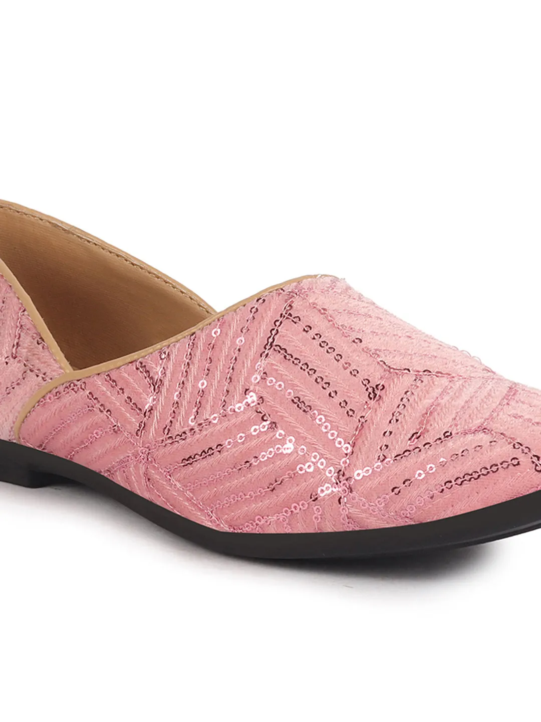 Men Pink Embroidery Sequin Ethnic Half Cut Slip On Juttis and Mojaris for Wedding|Traditional Sherwani Shoes|Slip-On For Nehru Jackets