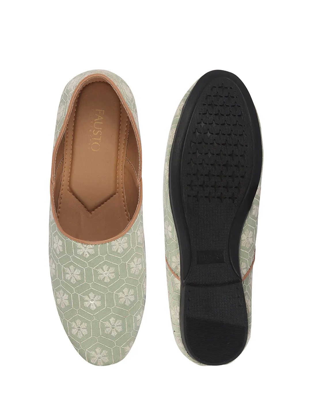 Men Pista Green Floral Embroidery Ethnic Half Cut Slip On Juttis and Mojaris for Wedding|Sherwani Slip-On|Traditional Kurtas Shoes