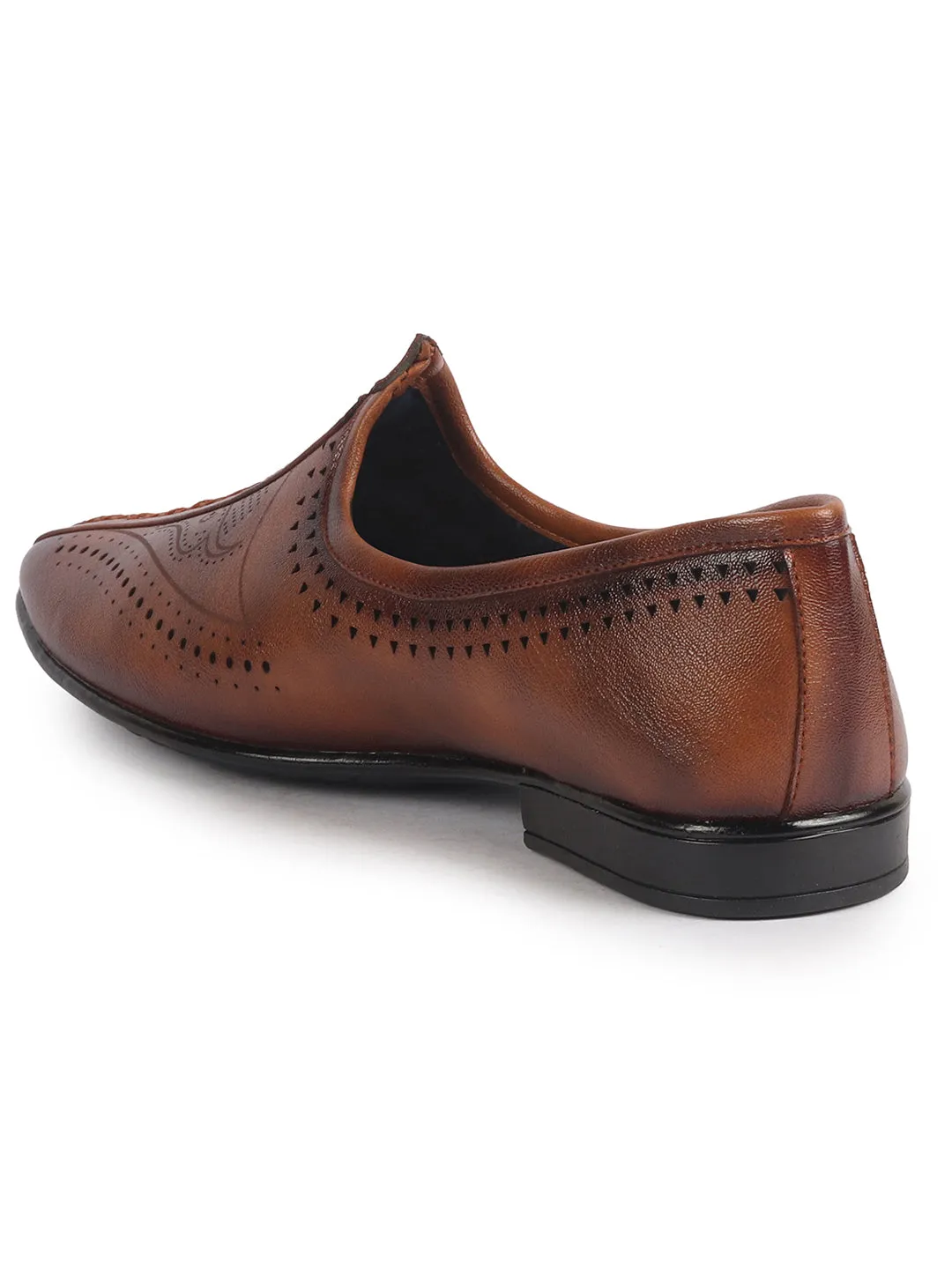 Men Tan Breathable Slip On Ethnic Juttis and Mojaris for Wedding|Party Slip On Evening Shoes|Traditional Striped Mojaris