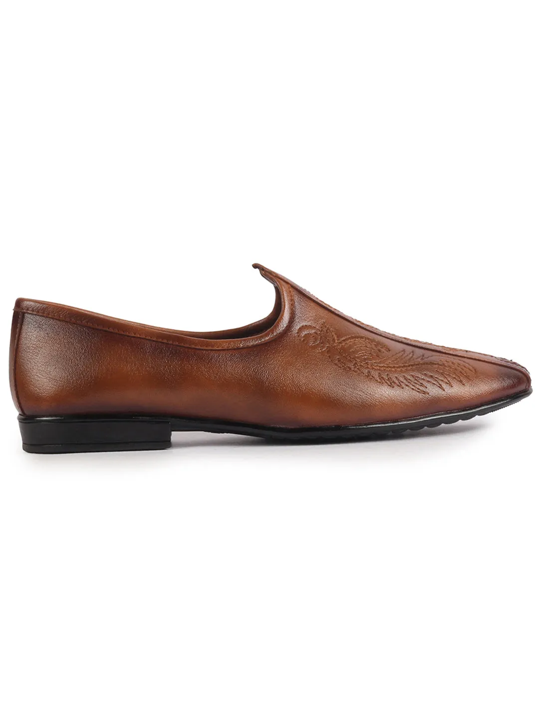 Men Tan Embroidery Traditional Wedding Slip On Ethnic Juttis and Mojaris|Party Slip On Evening Shoes|Striped Mojaris
