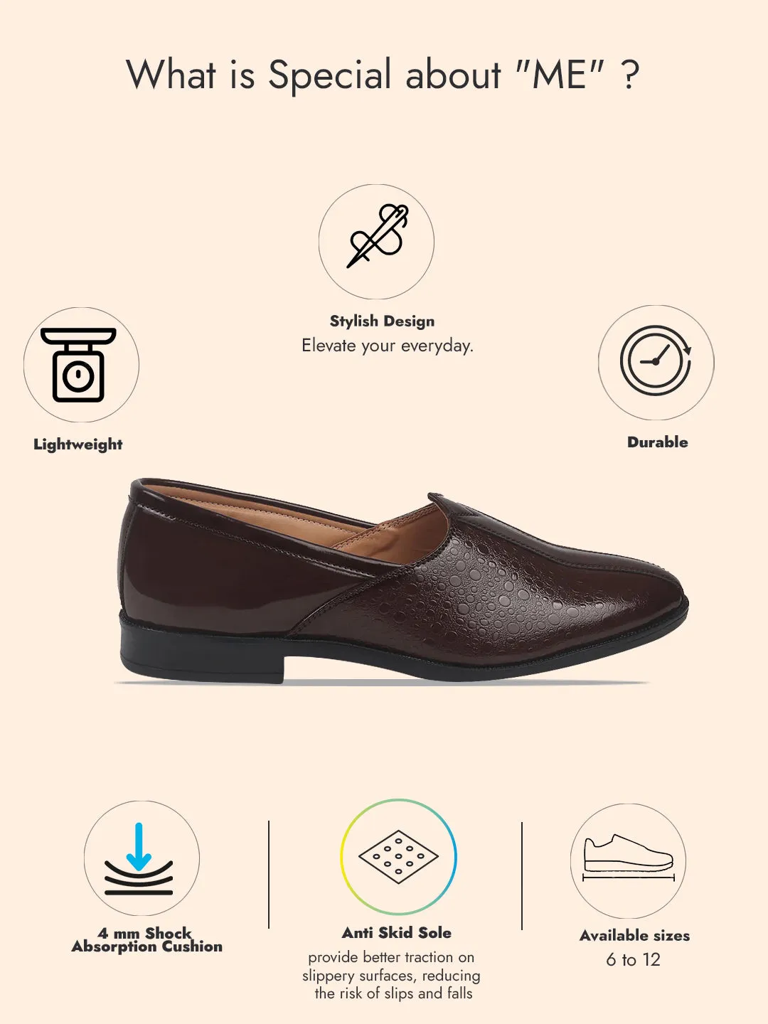 Men Tan Party Ethnic Patent Textured Print Slip On Juttis and Mojaris|Wedding Slip On Shoes|Evening Comfort Insole Mojaris