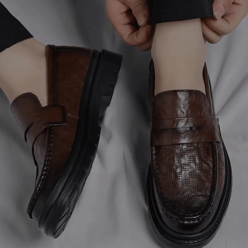 Men's Slip-On Summer Brogue Loafers Perforated Detailing for Outdoor Garden Wedding Receptions
