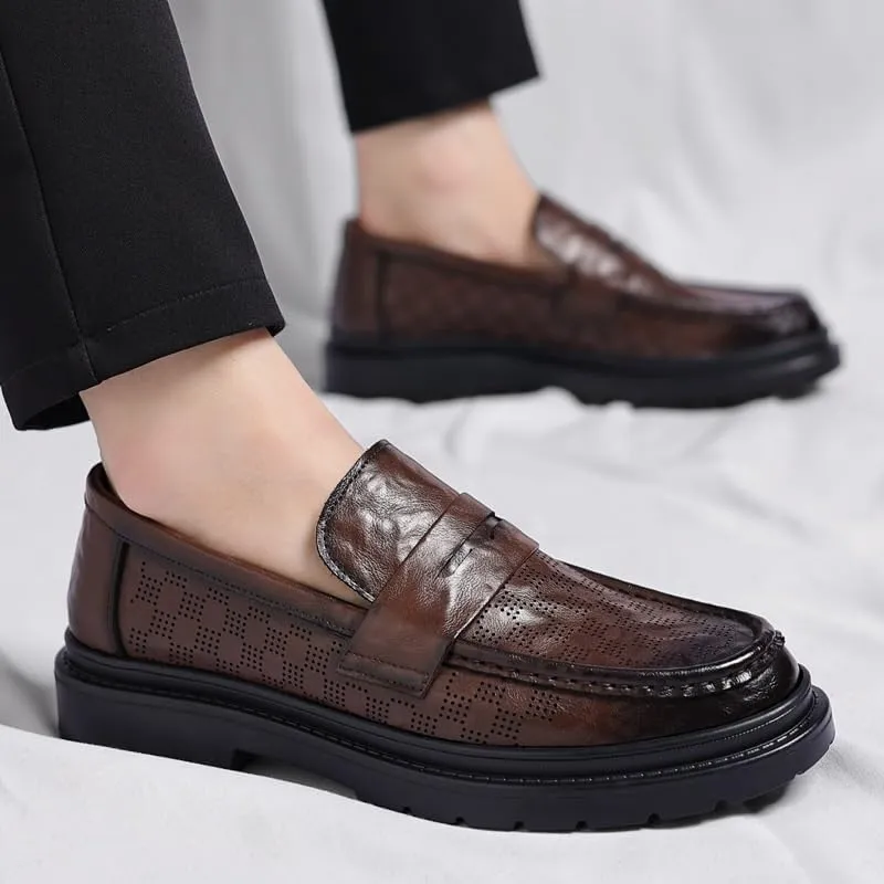 Men's Slip-On Summer Brogue Loafers Perforated Detailing for Outdoor Garden Wedding Receptions