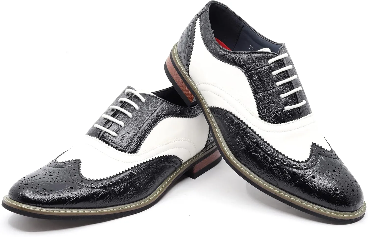 Metrocharm Frank-03 Men's Two Tone Perforated Wing Tip Lace Up Oxford Dress Shoes