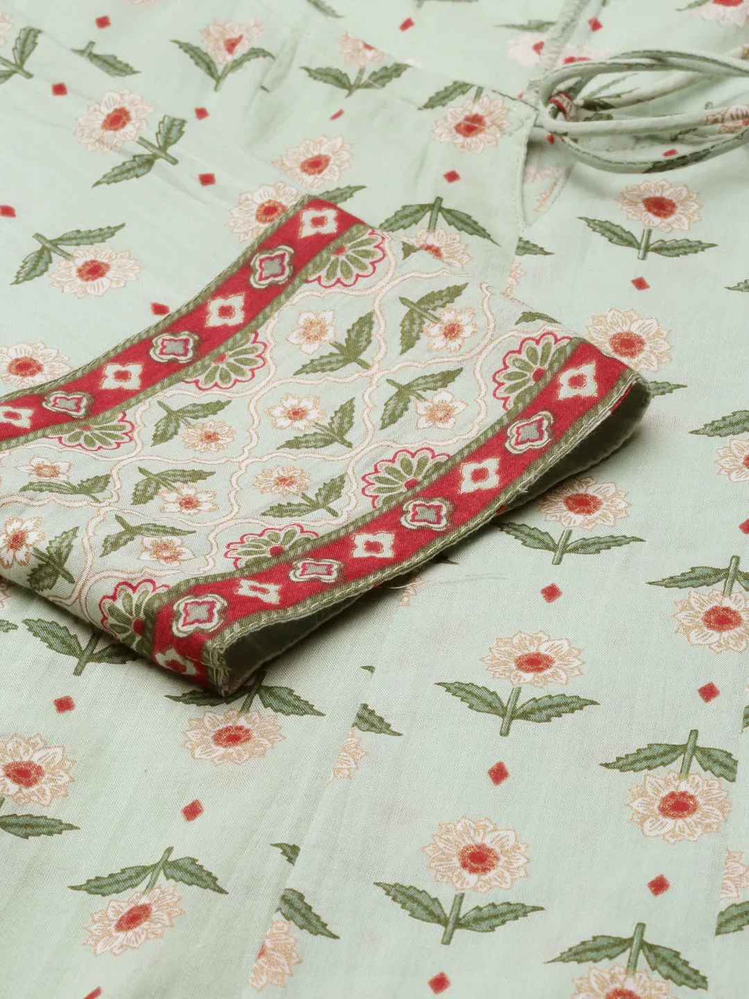Mint Printed Pure Cotton Kalidar Kurta
