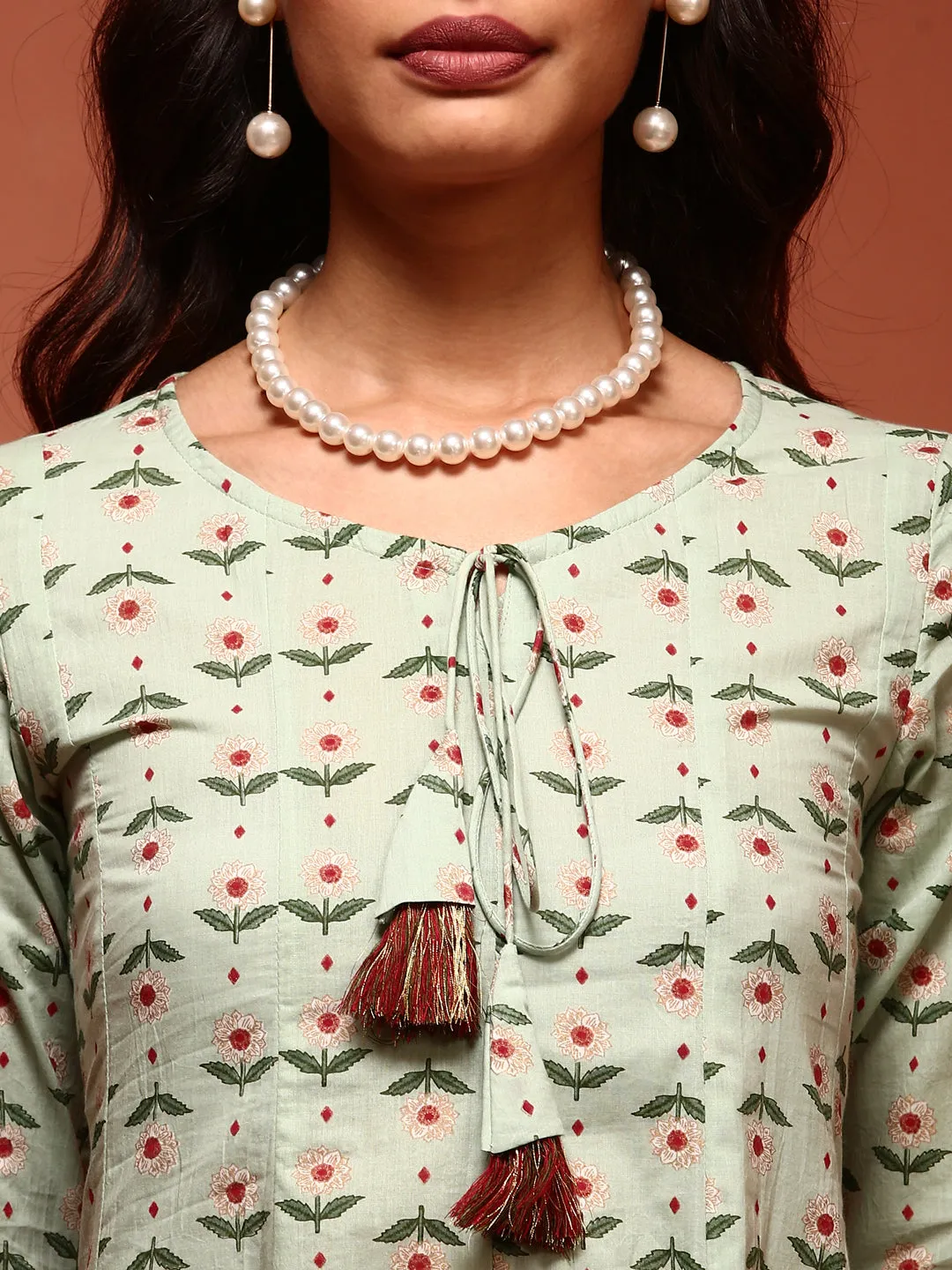 Mint Printed Pure Cotton Kalidar Kurta