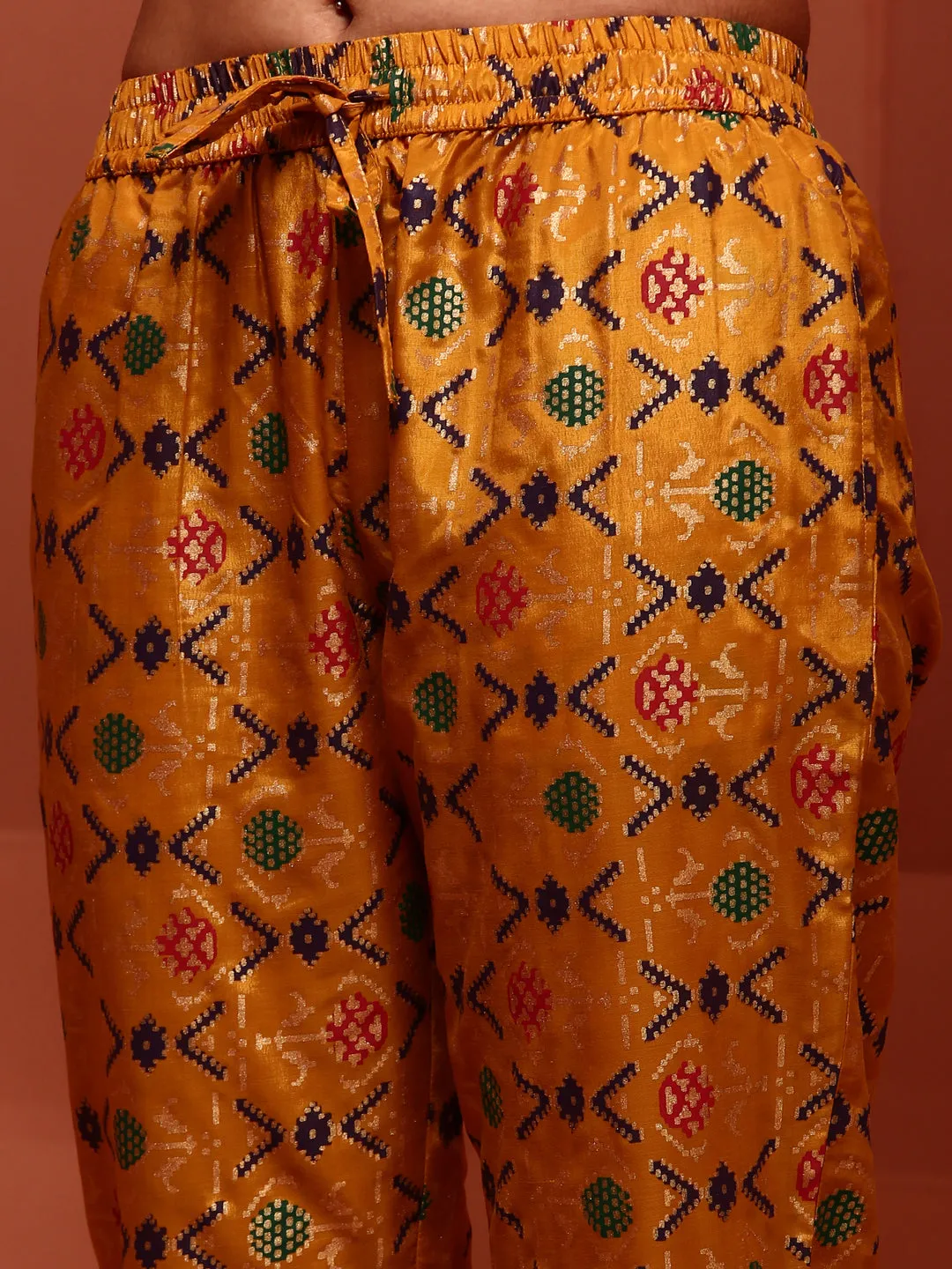Mustard Solid Chanderi Anarkali Set