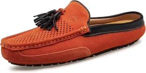 New Men's Loafers for Men Genuine Leather Tassel Stitching Details Perforated Breathable Mule Loafer Flexible Slip Resistant Comfortable Flat Heel