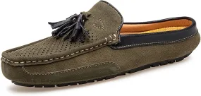 New Men's Loafers for Men Genuine Leather Tassel Stitching Details Perforated Breathable Mule Loafer Flexible Slip Resistant Comfortable Flat Heel