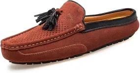 New Men's Loafers for Men Genuine Leather Tassel Stitching Details Perforated Breathable Mule Loafer Flexible Slip Resistant Comfortable Flat Heel