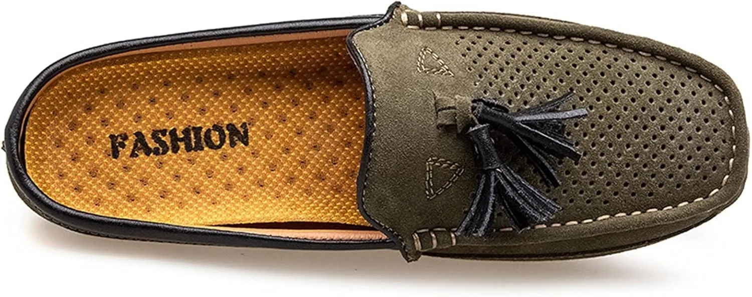 New Men's Loafers for Men Genuine Leather Tassel Stitching Details Perforated Breathable Mule Loafer Flexible Slip Resistant Comfortable Flat Heel