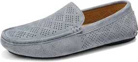 New Mens Men's Loafers Breathable Perforated Genuine Leather Round Toe Driving Comfortable Flat Heel Anti-slip Slip Resistant Lightweight Casual Driving