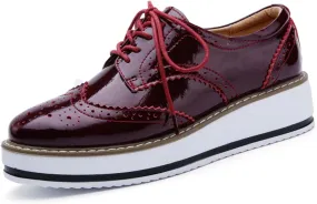 Oxfords Women's Vintage Low Chunky Heel Vegan Leather Platform Fashion Lace Up Perforated Stacked Pumps Flats Dress Shoes