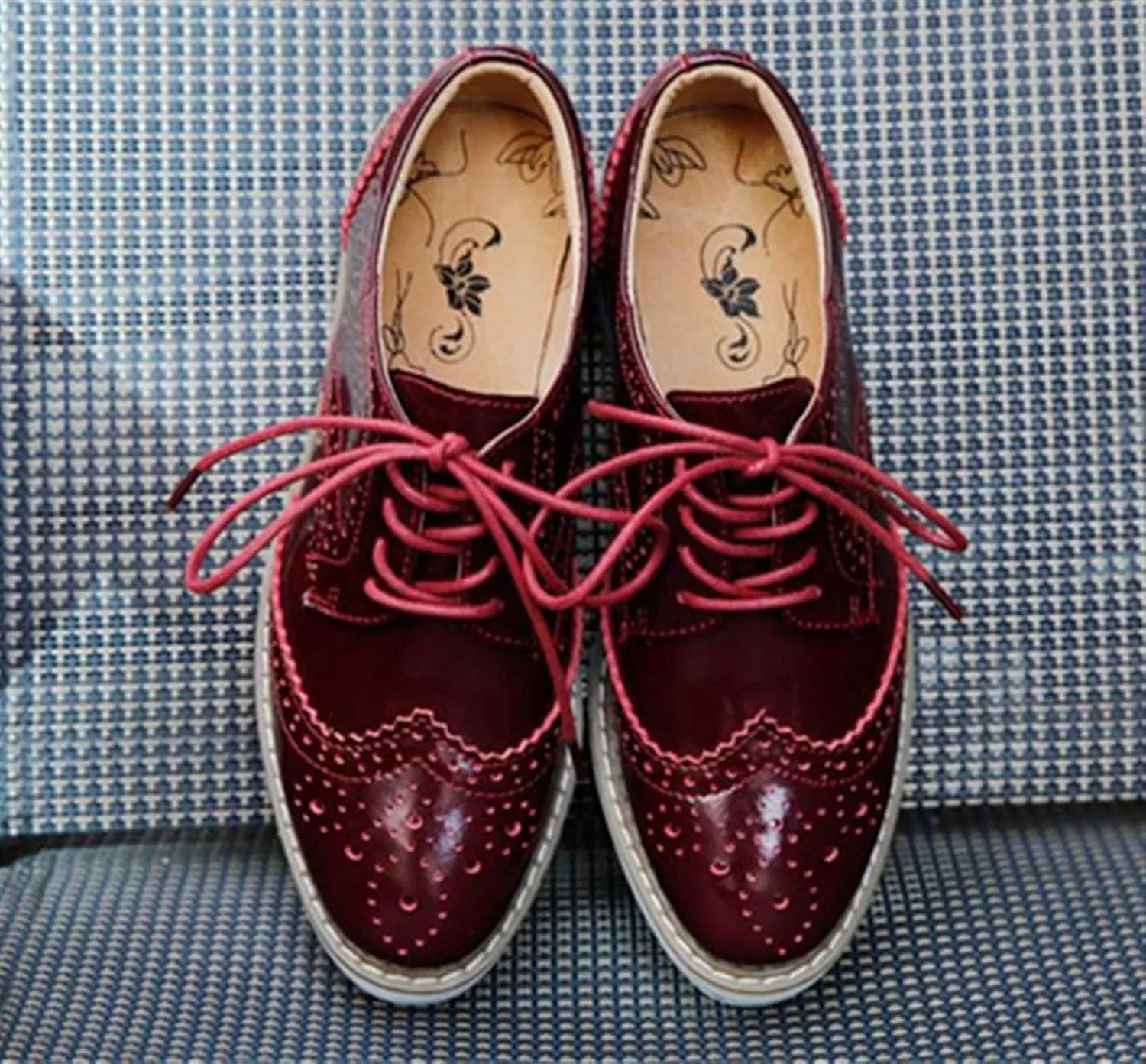 Oxfords Women's Vintage Low Chunky Heel Vegan Leather Platform Fashion Lace Up Perforated Stacked Pumps Flats Dress Shoes