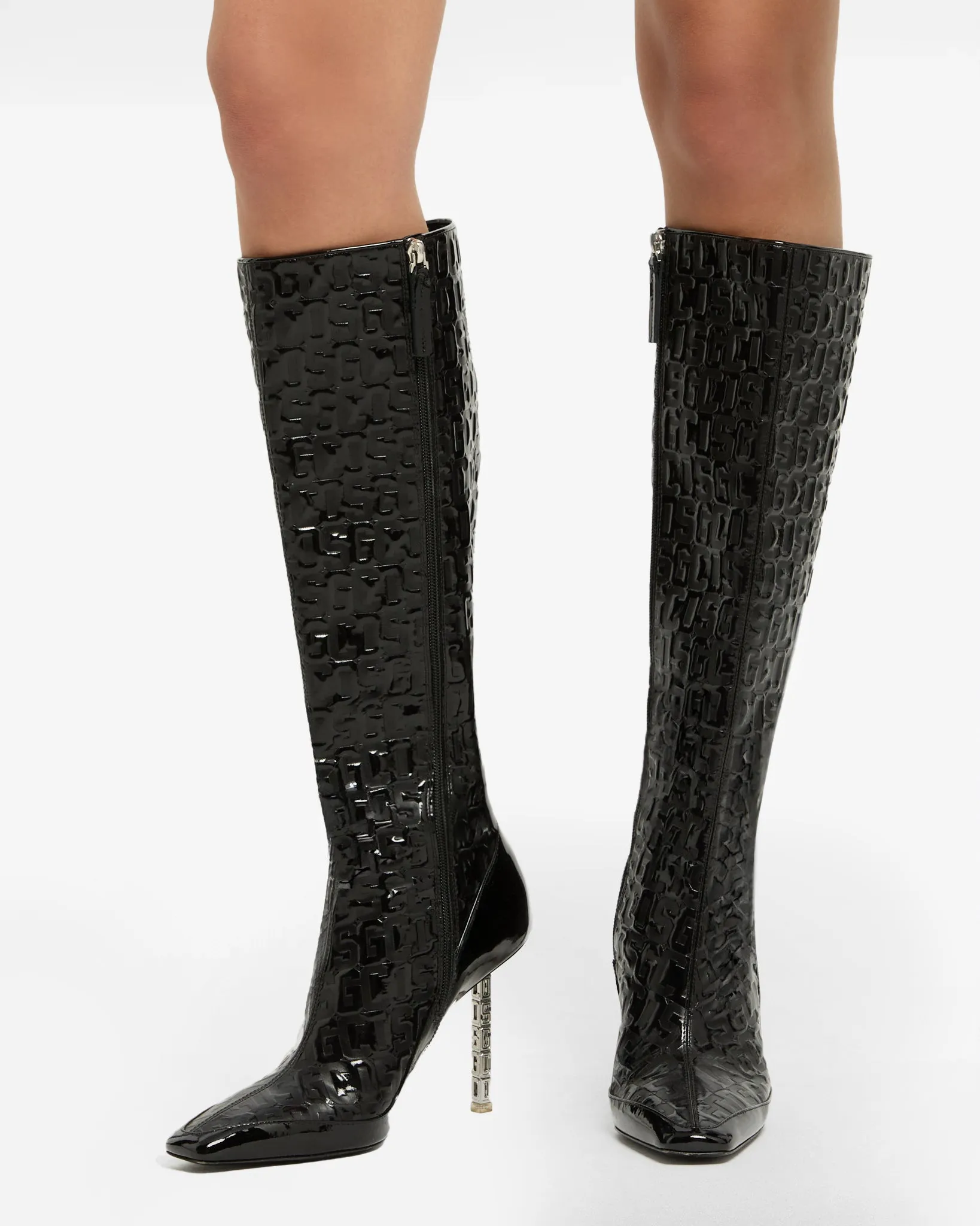 Patent Monogram Logo Chain Boots