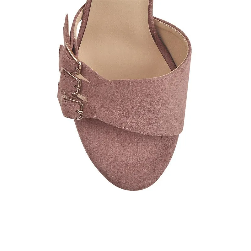Peep Toe Platform Flock Buckles Decor Ankle Strap Thin Heel Sandals